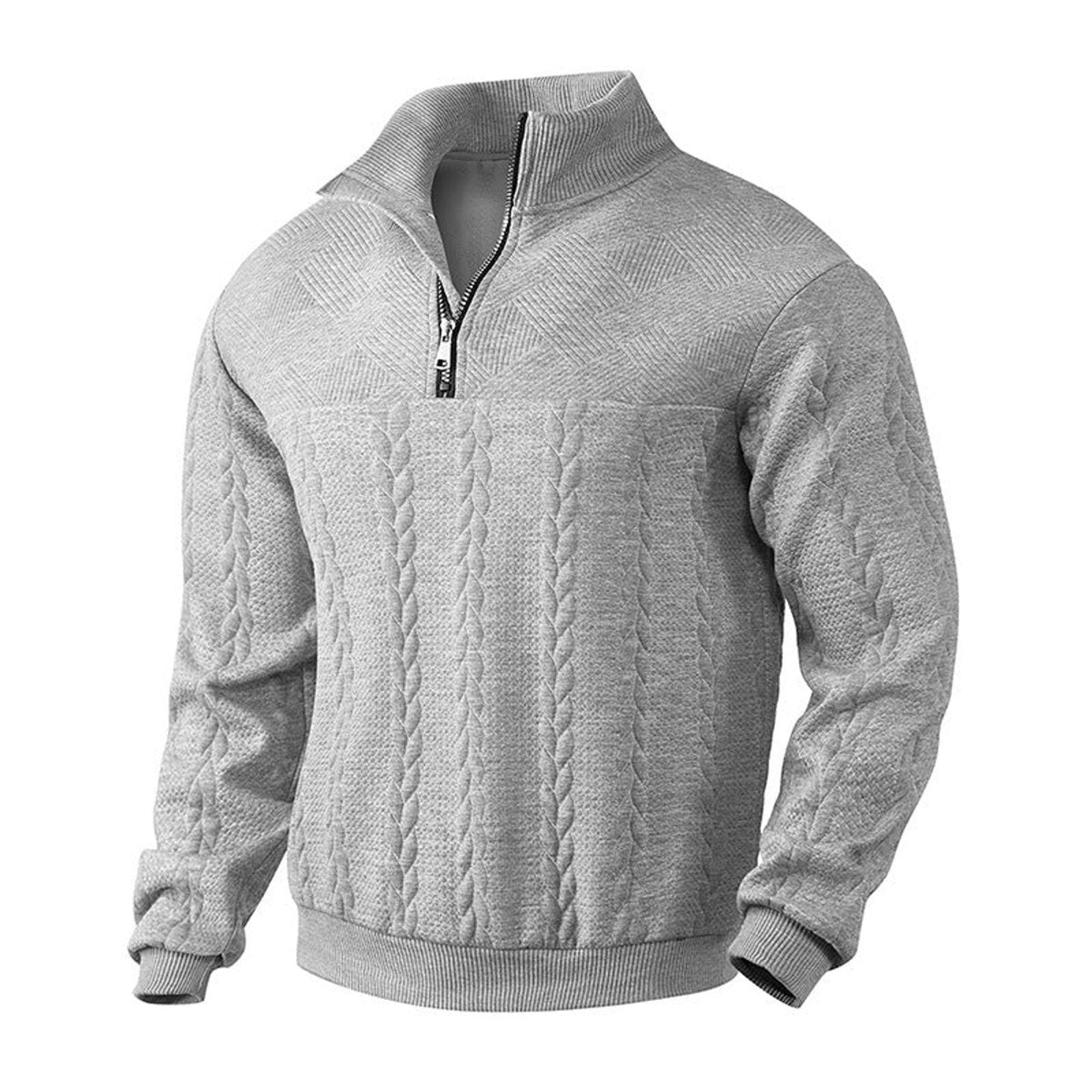 Edmund | Men's Cable Knit Sweater Quarter-Zip Pullover - Heather Gray
