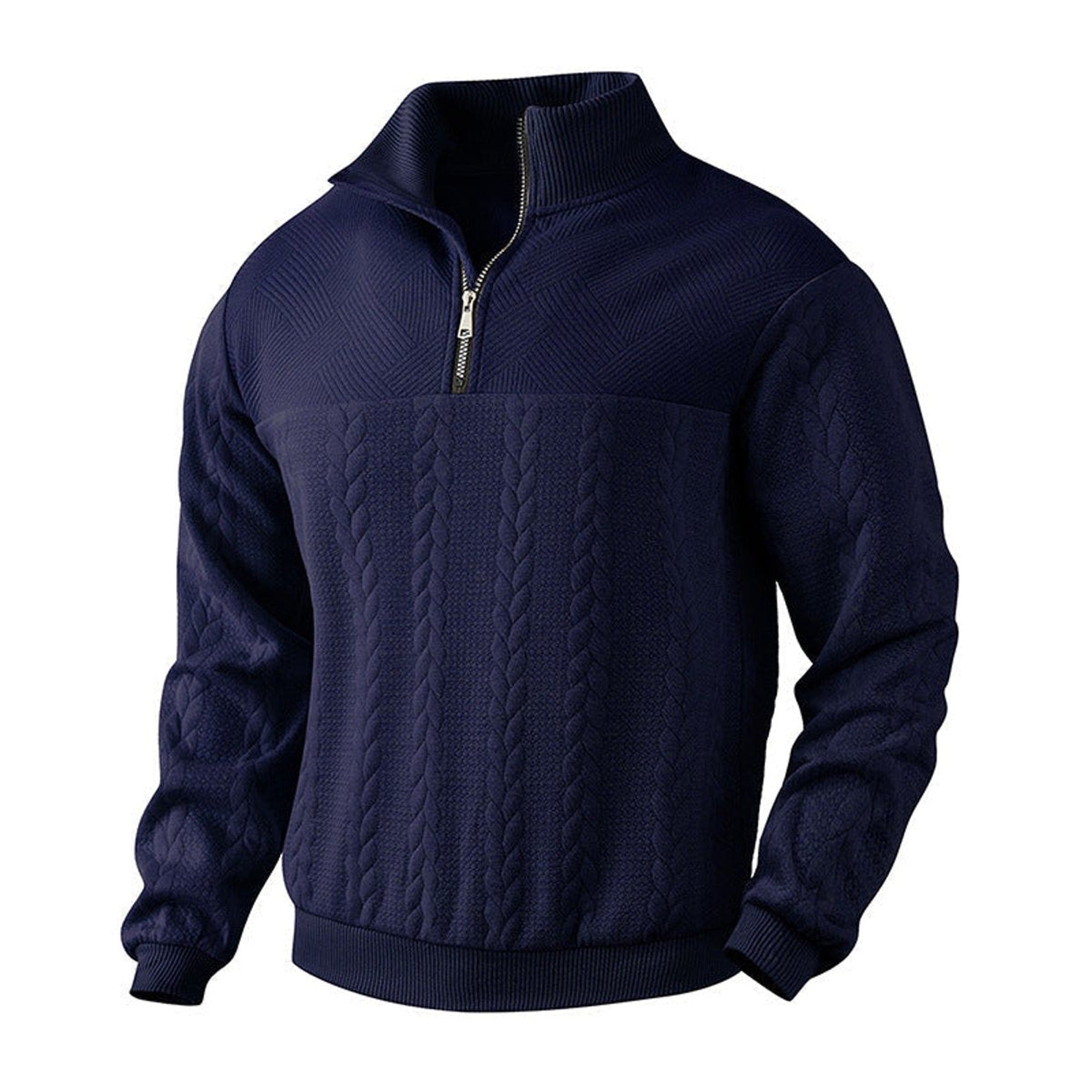 Edmund | Men's Cable Knit Sweater Quarter-Zip Pullover - Navy Blue
