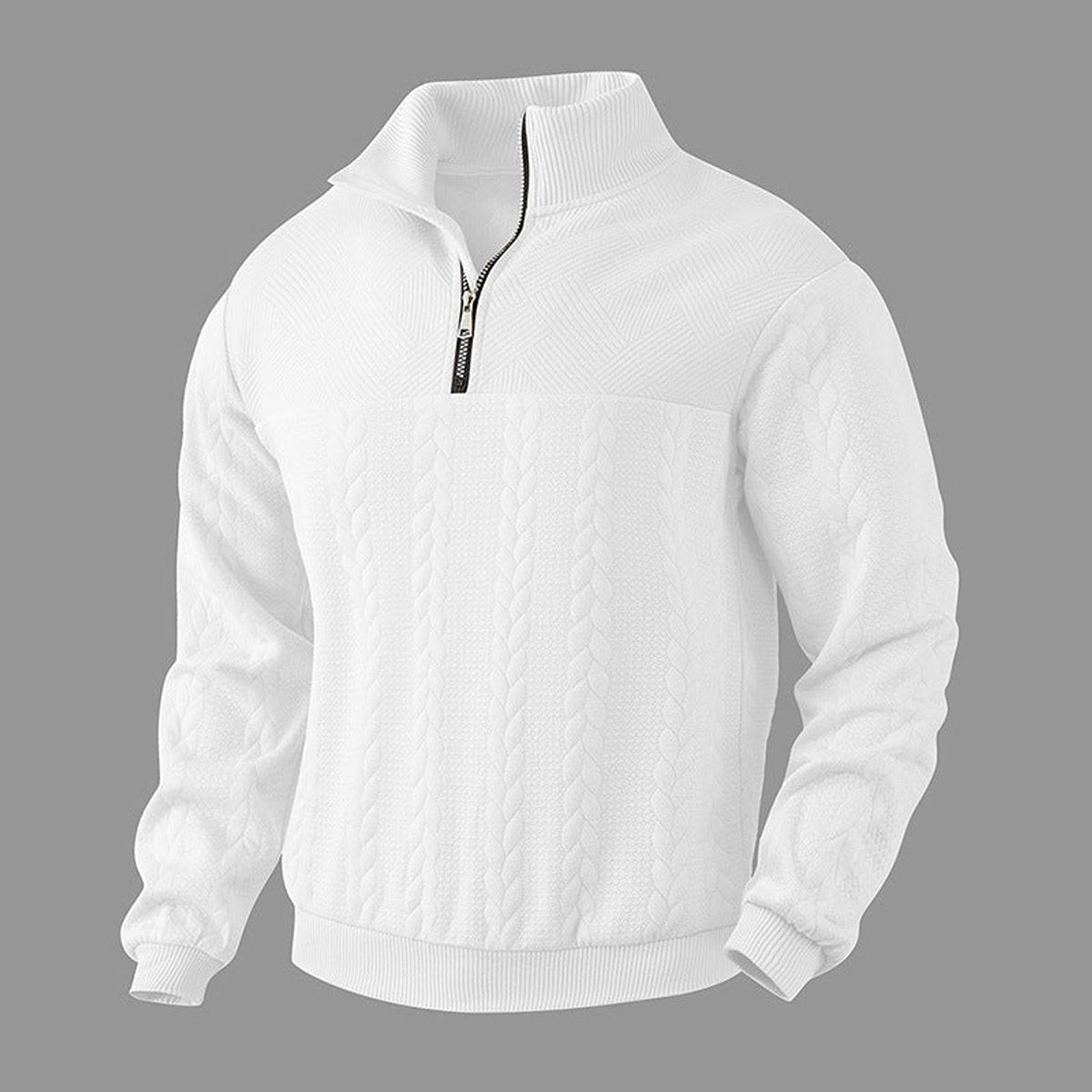 Edmund | Men's Cable Knit Sweater Quarter-Zip Pullover - White