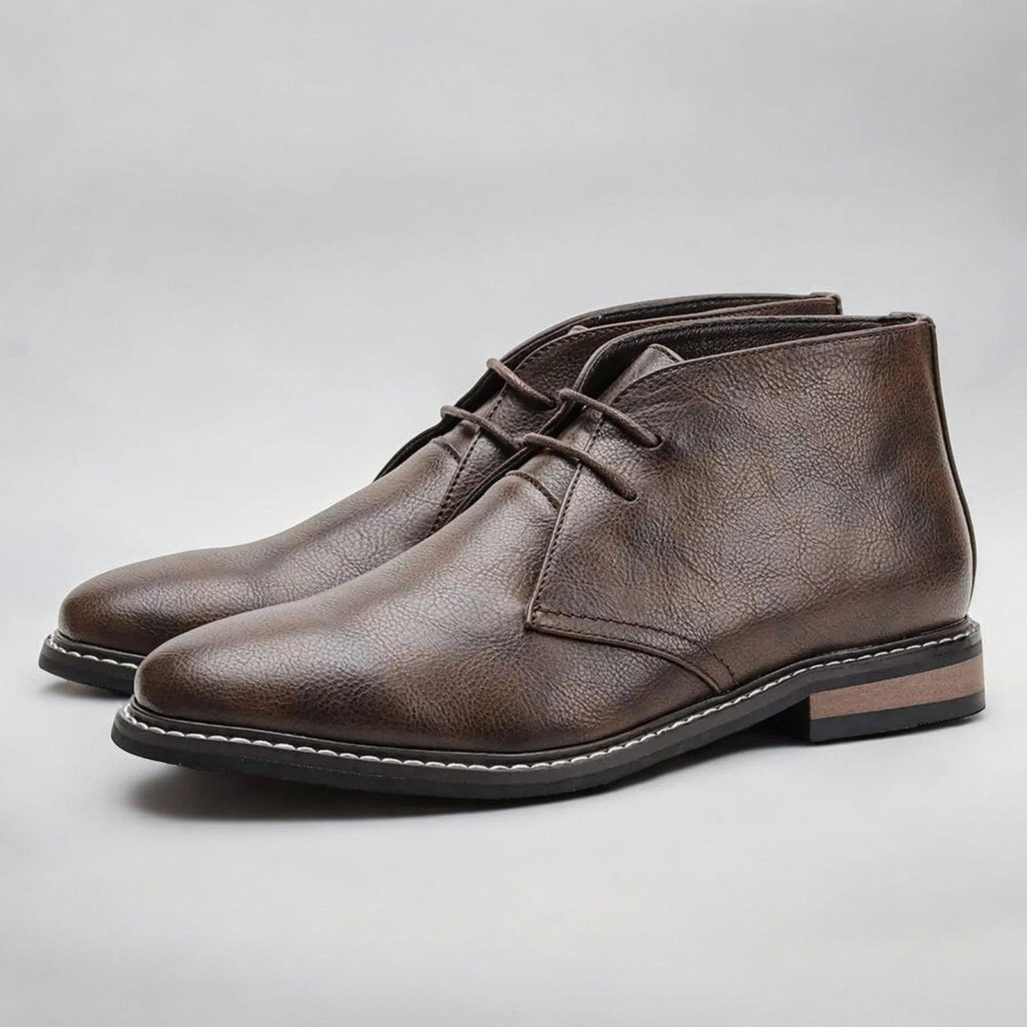 Felix 2 | Men's Lace-Up Chukka Ankle Boots Faux Leather - Dark Brown