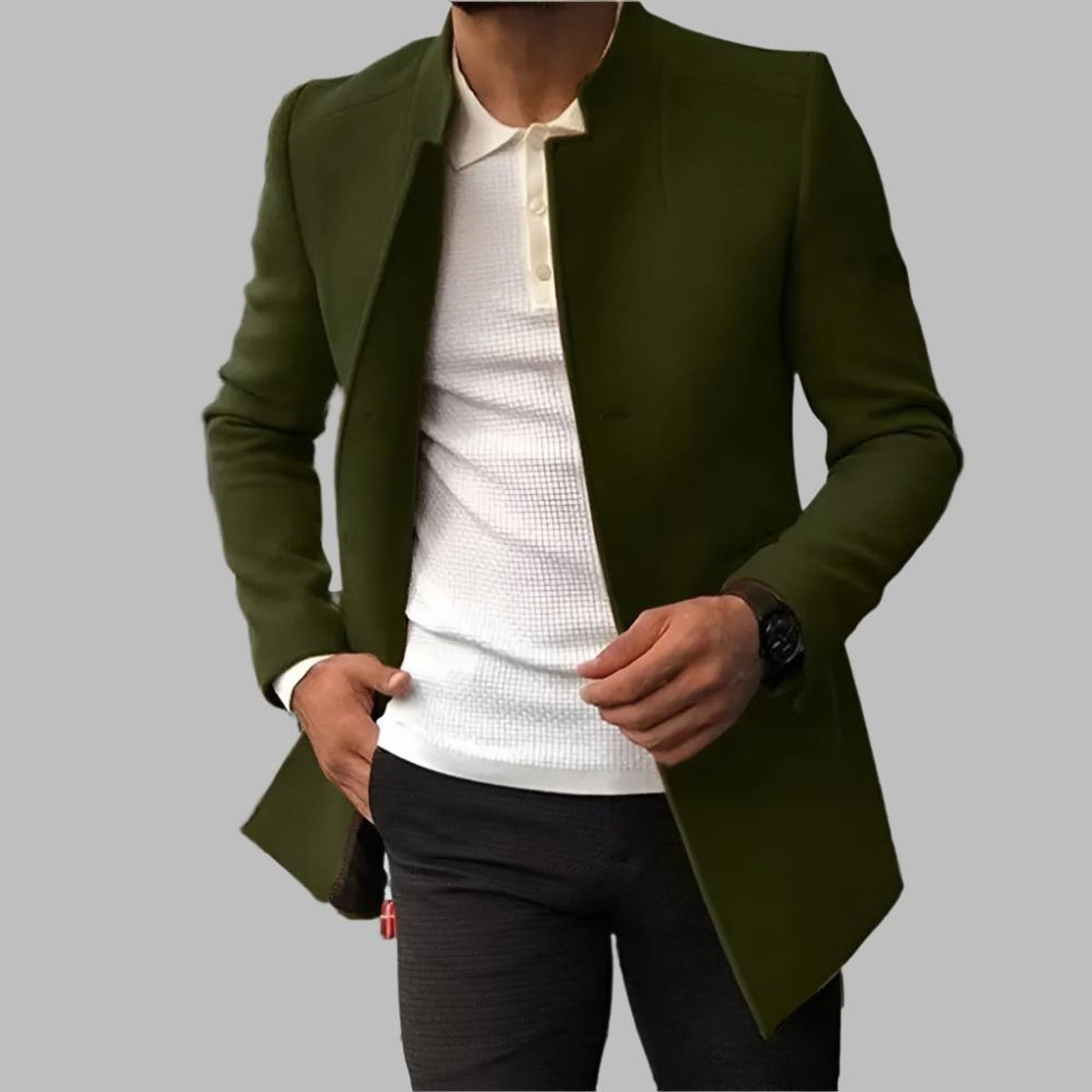 Jack | Men's Slim-Fit Collarless Wool Coat Open-Front - Green