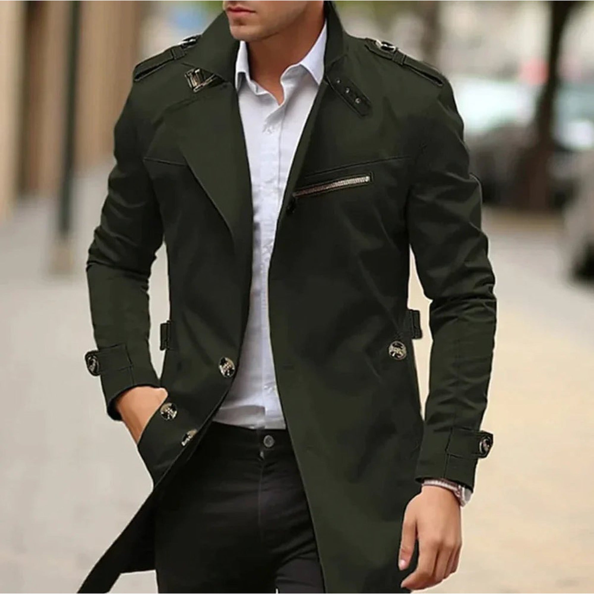 Kian | Men's Slim-Fit Double-Breasted Wool Coat Trench Jacket - Green