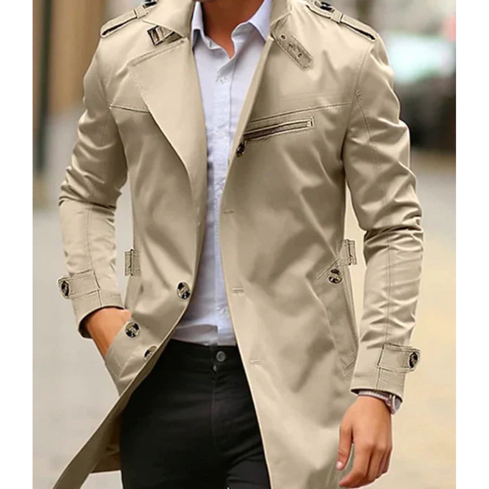 Kian | Men's Slim-Fit Double-Breasted Wool Coat Trench Jacket - Light Beige