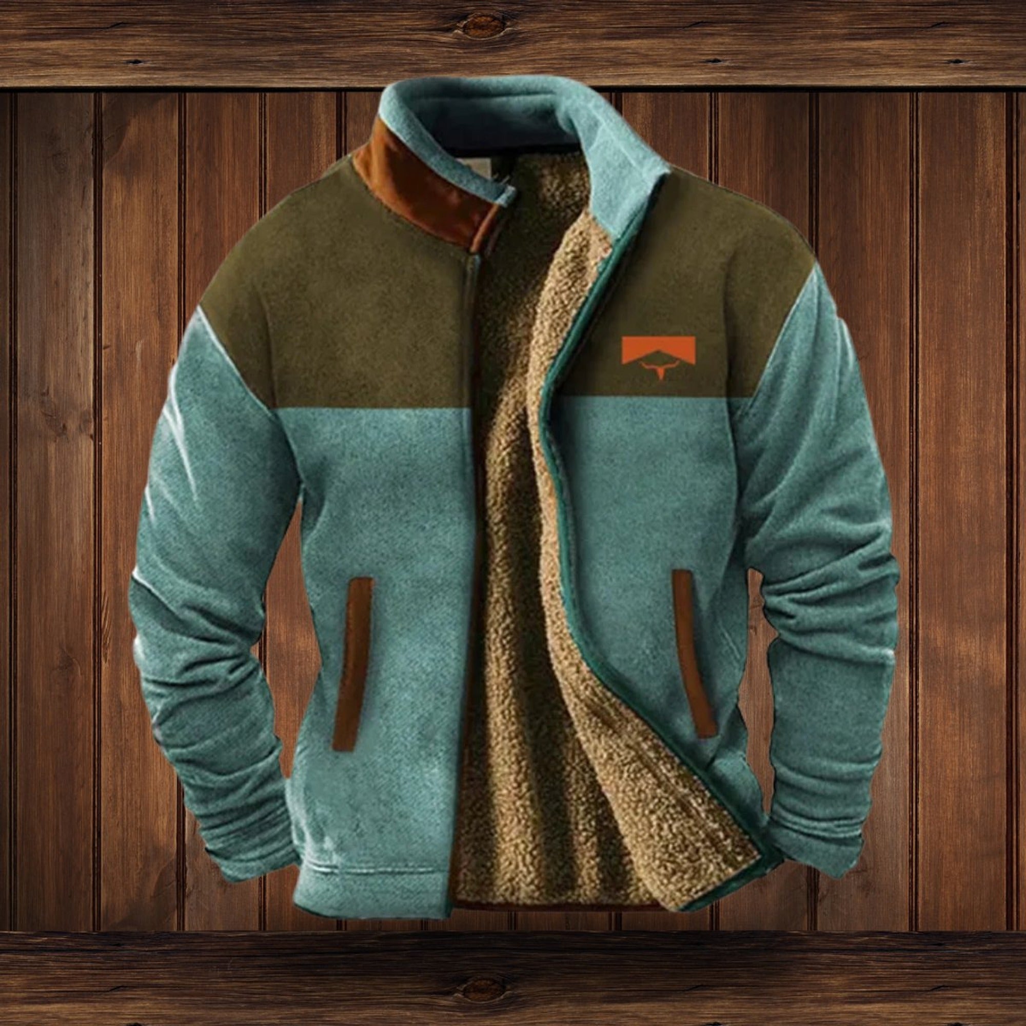 Wesley | Men's Western Sherpa-Lined Full-Zip Fleece Bomber Jacket - Blue