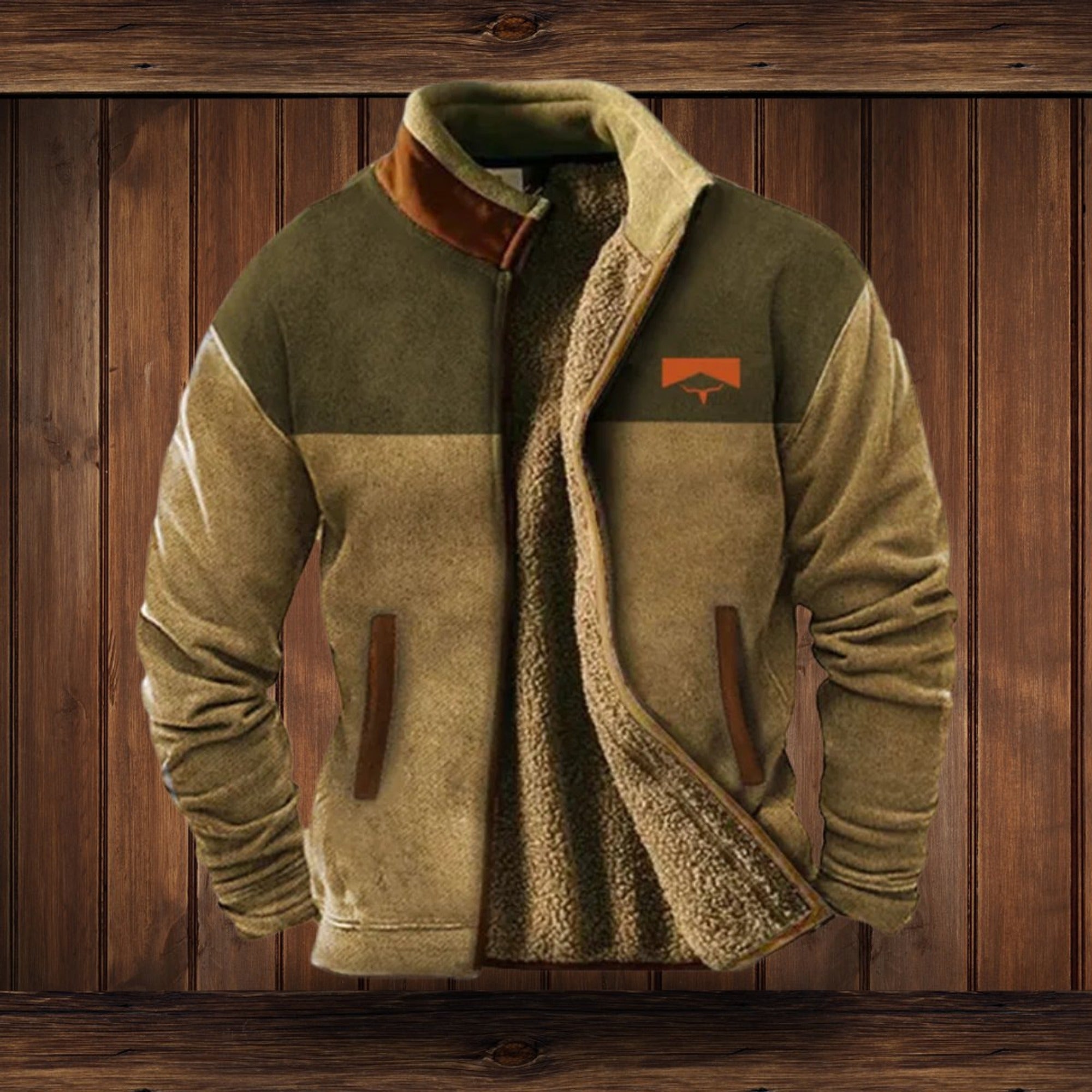 Wesley | Men's Western Sherpa-Lined Full-Zip Fleece Bomber Jacket - Brown