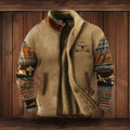 Wesley | Men's Western Sherpa-Lined Full-Zip Fleece Bomber Jacket - Dark Brown