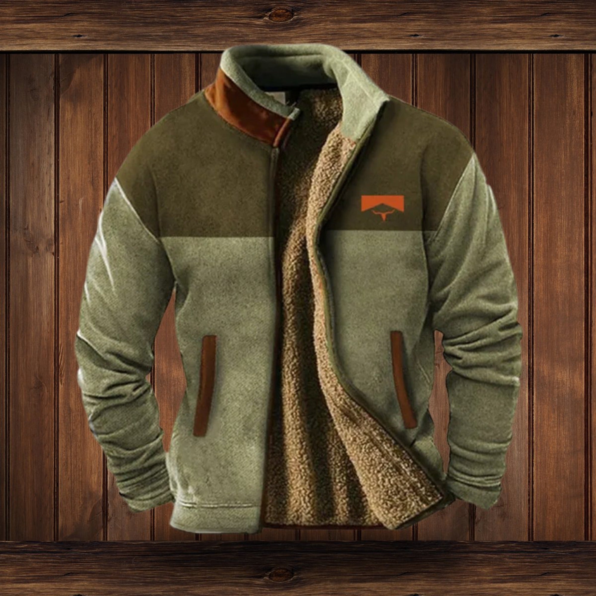Wesley | Men's Western Sherpa-Lined Full-Zip Fleece Bomber Jacket - Green