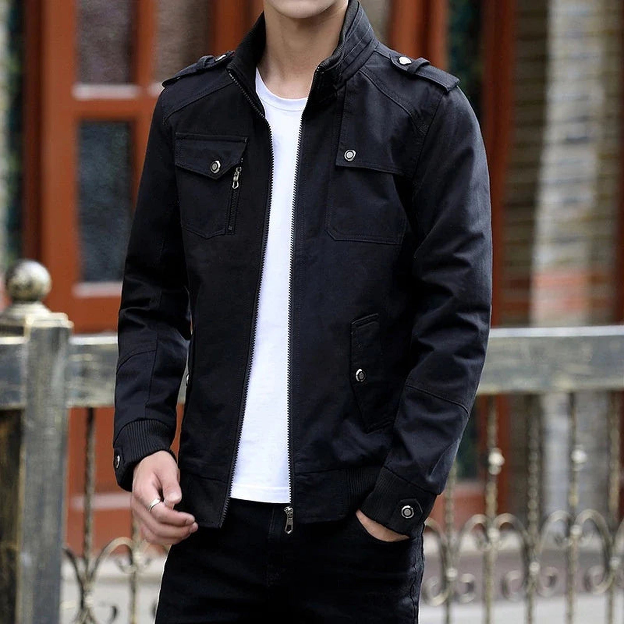 Caleb | Men's Zip Up Casual Bomber Jacket - Black