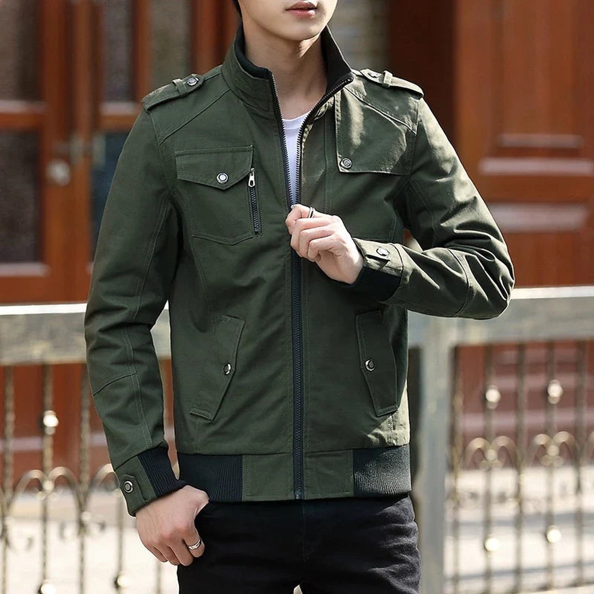 Caleb | Men's Zip Up Casual Bomber Jacket - Green