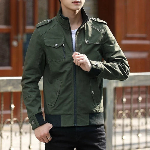 Caleb | Men's Zip Up Casual Bomber Jacket - Green