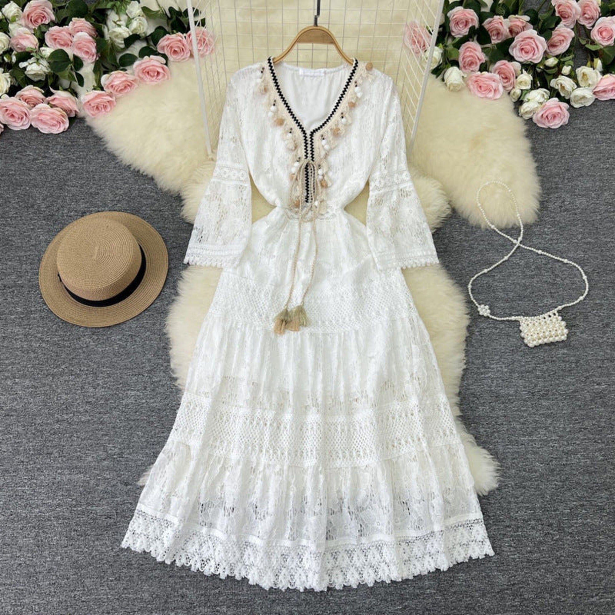 Jemima | Amary - Boho Lace Dress - White