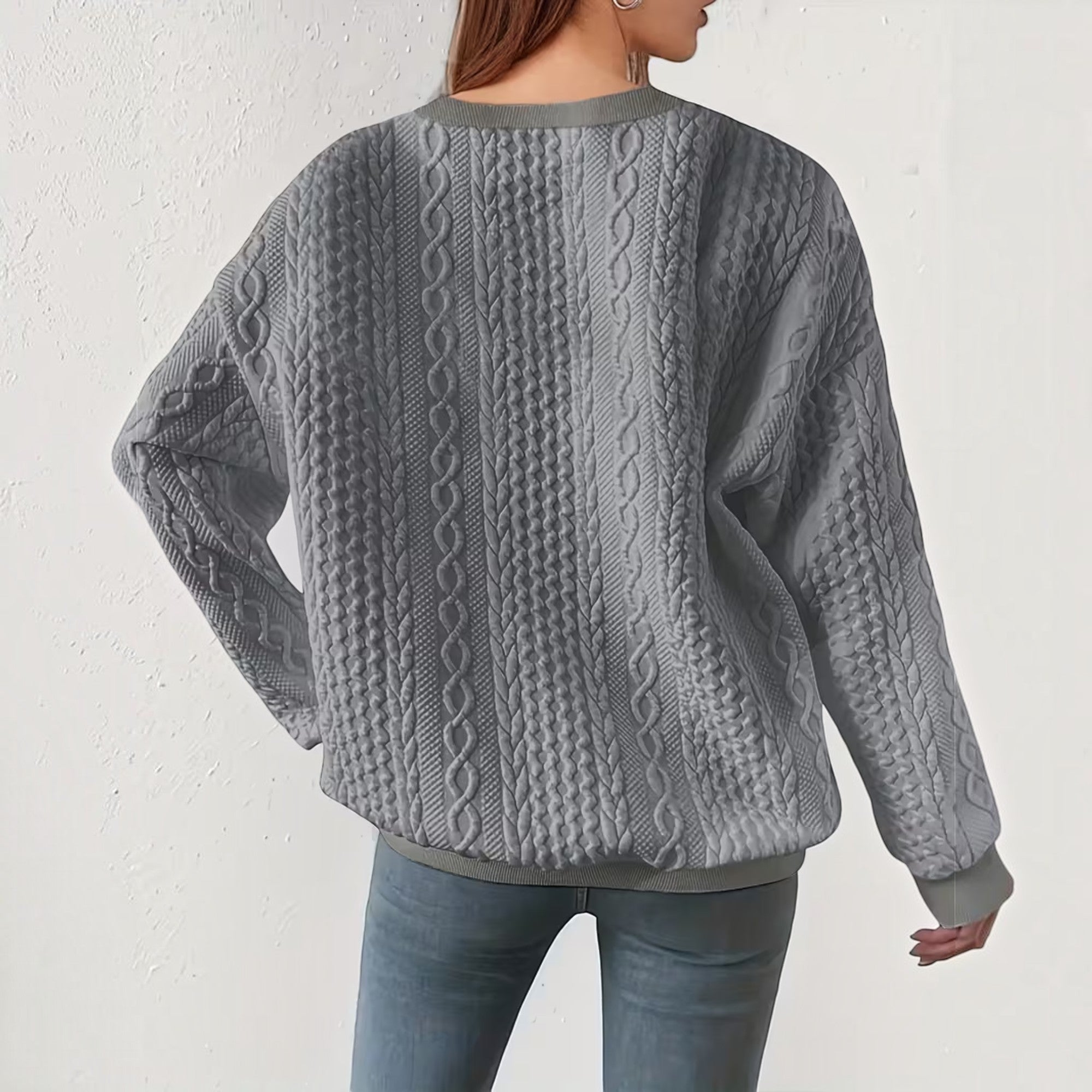 Nadia | Women's Crewneck Sweater – Textured Long Sleeve Casual Pullover