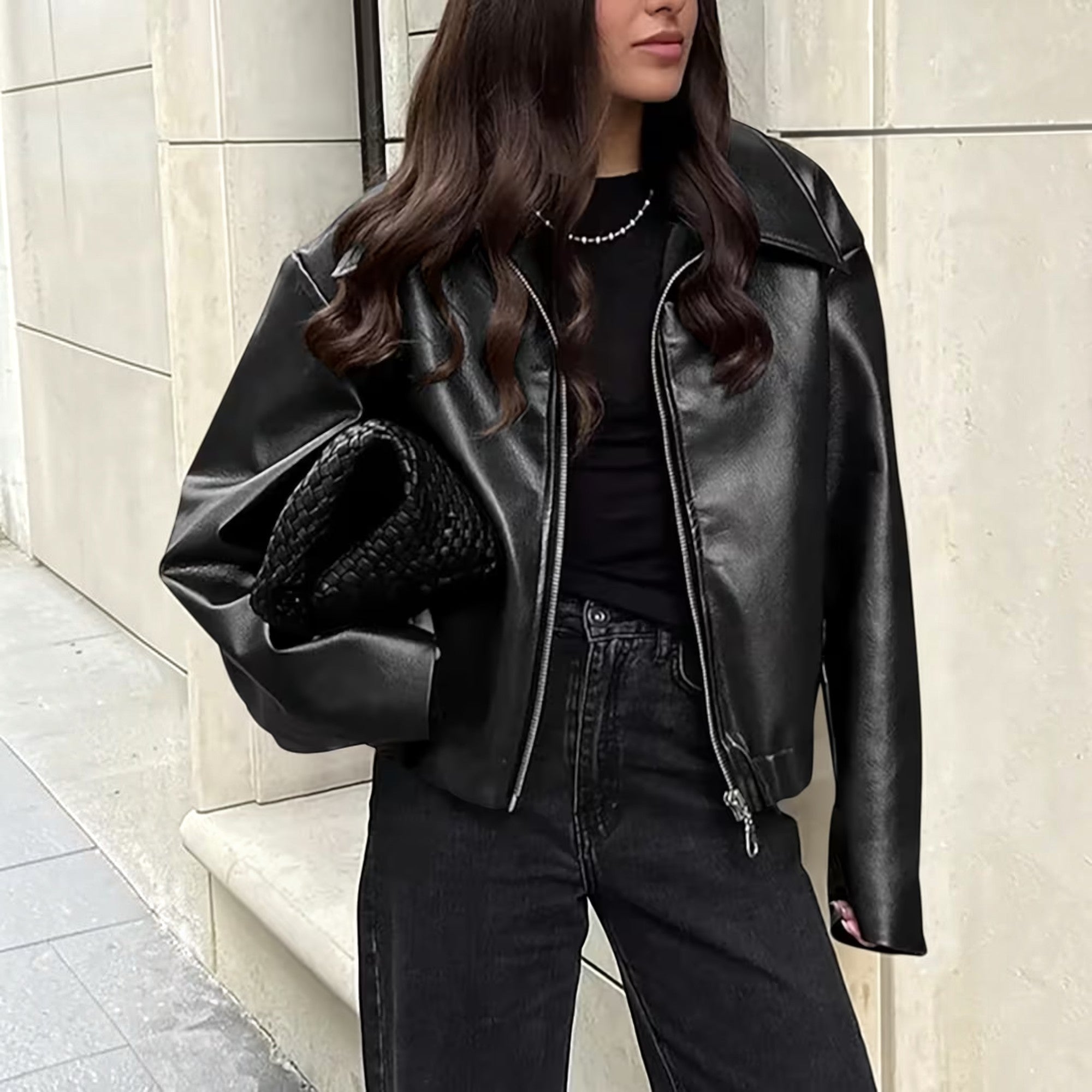 Ellmont London | Leather Jacket Women's Casual Moto Jacket with Lapel Collar