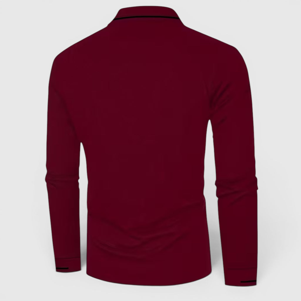 Isaac | Men's Casual Polo Shirt Long Sleeve Rib-Knit Everyday Wear