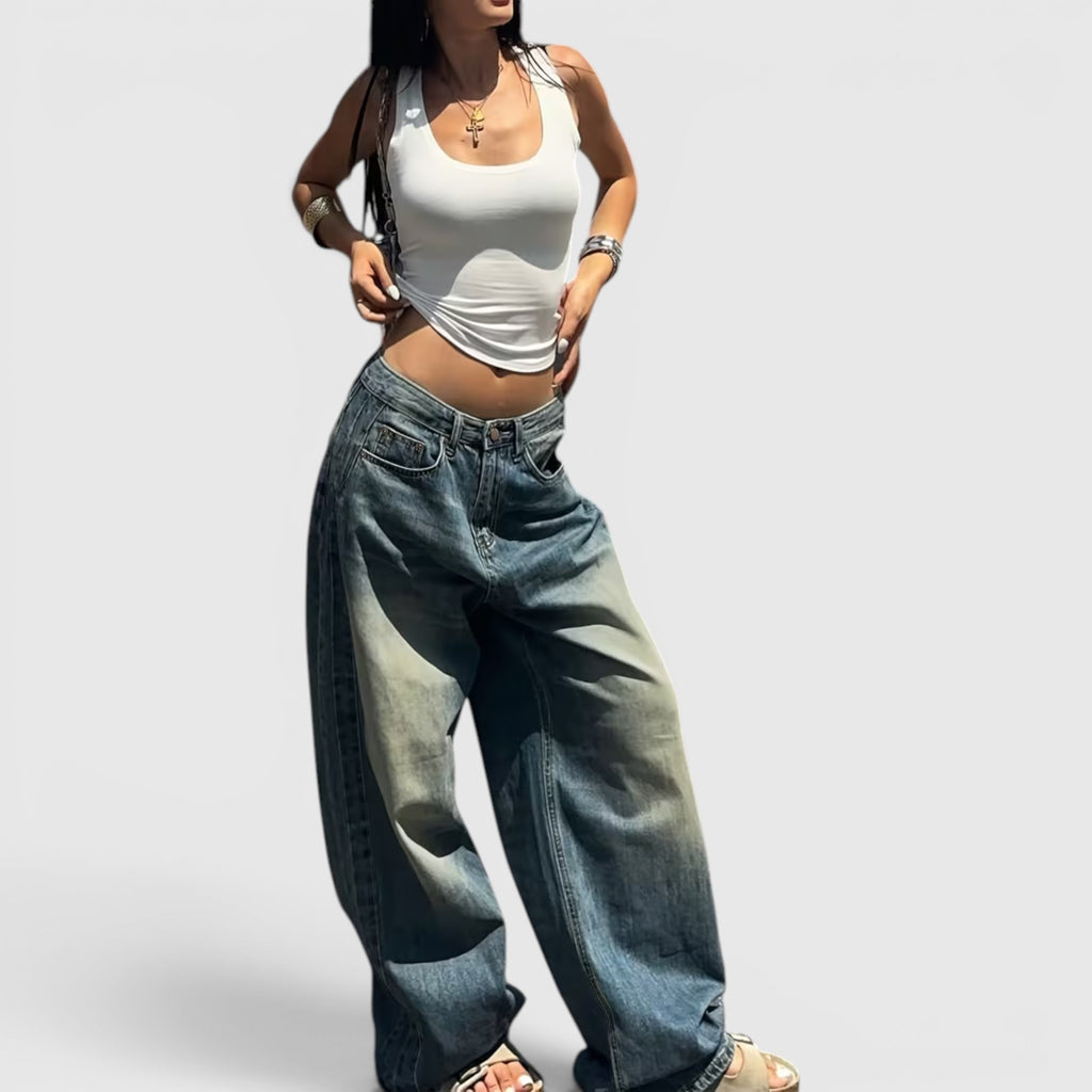 Ellmont London | Women's Oversized Baggy Jeans Straight Leg Casual Floor Length Pants