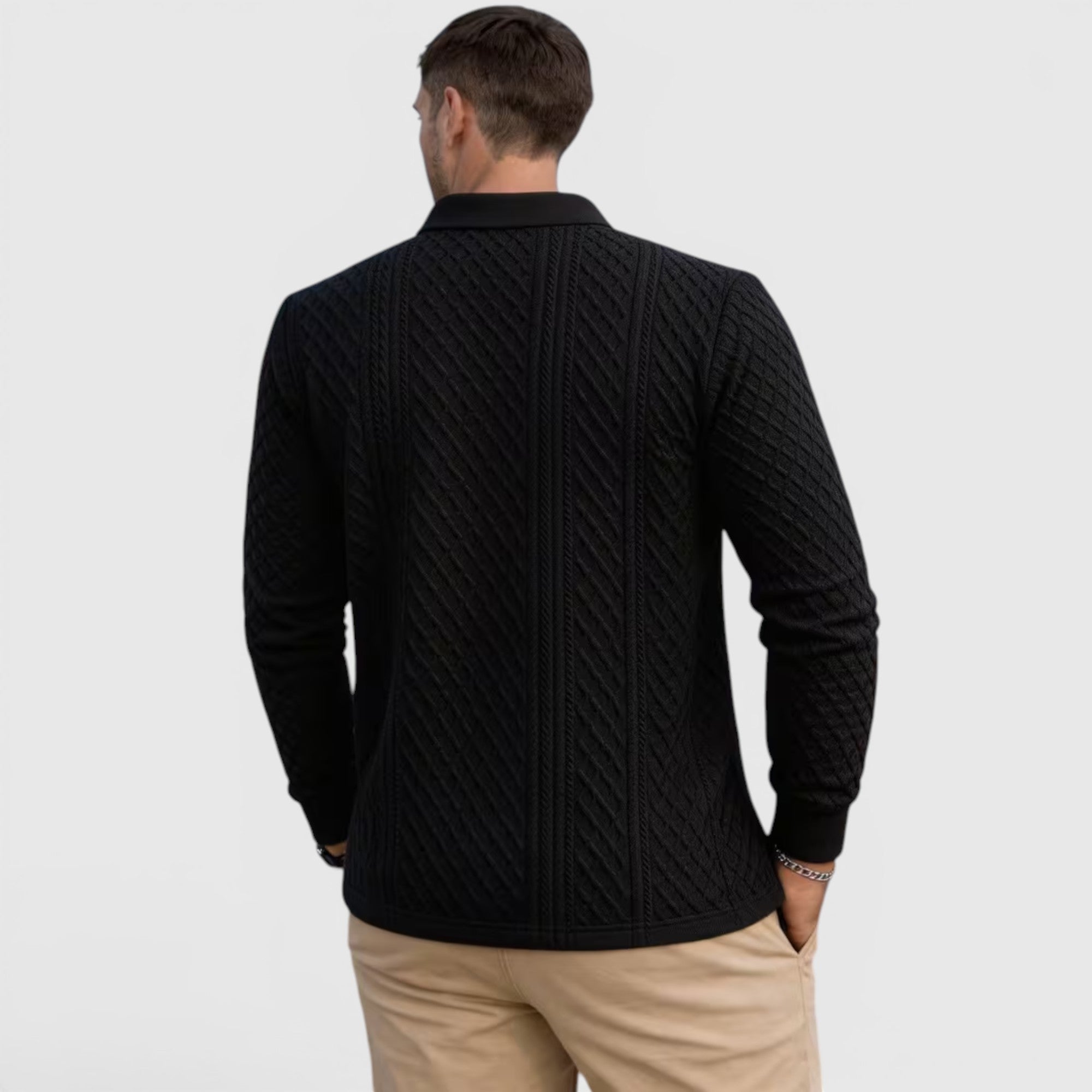 Karl | Men's Long Sleeve Jacquard Polo Shirt Crewneck Sweater Look