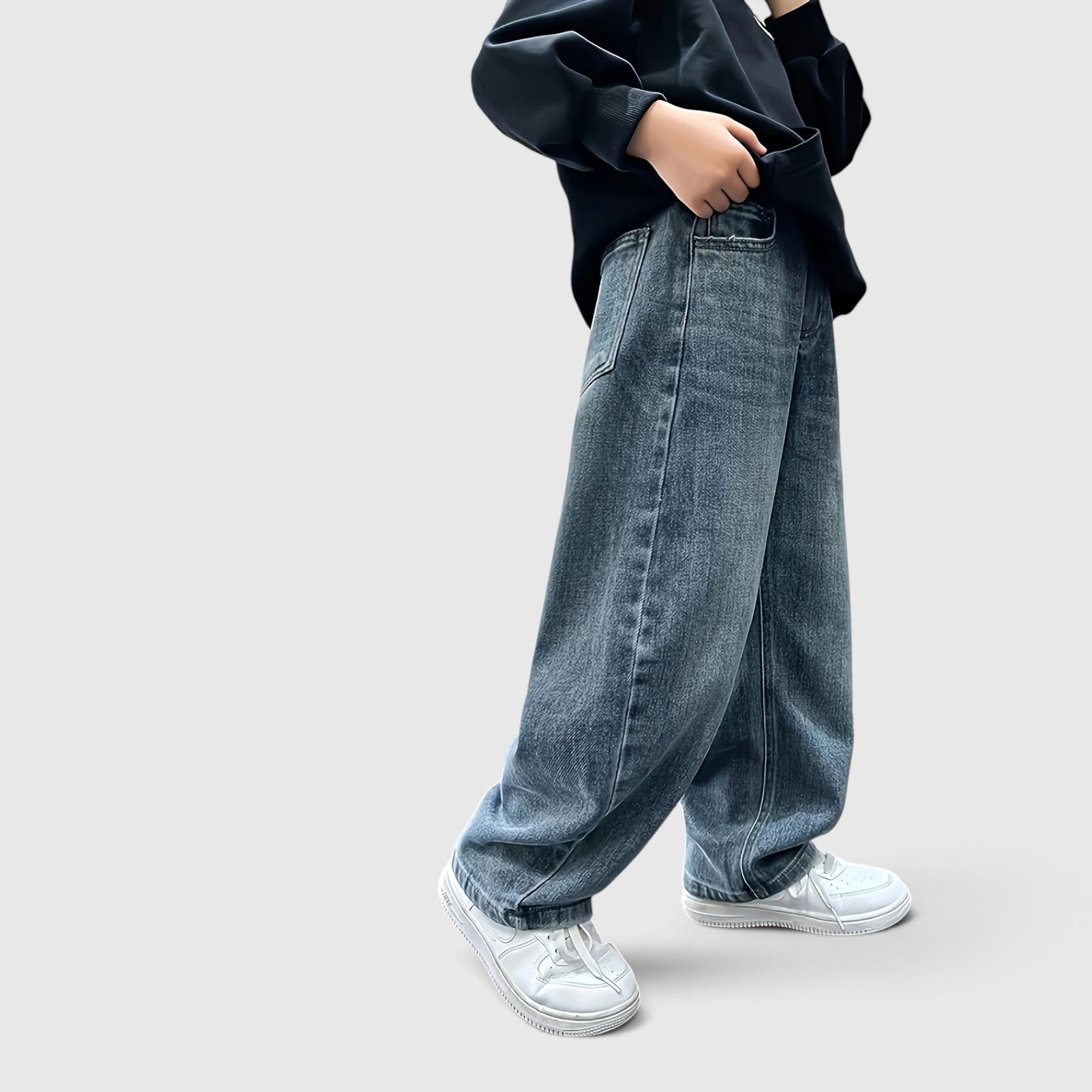 Gareth | Boys' Baggy Cargo Jeans Mid Waist Loose Fit Long Trousers