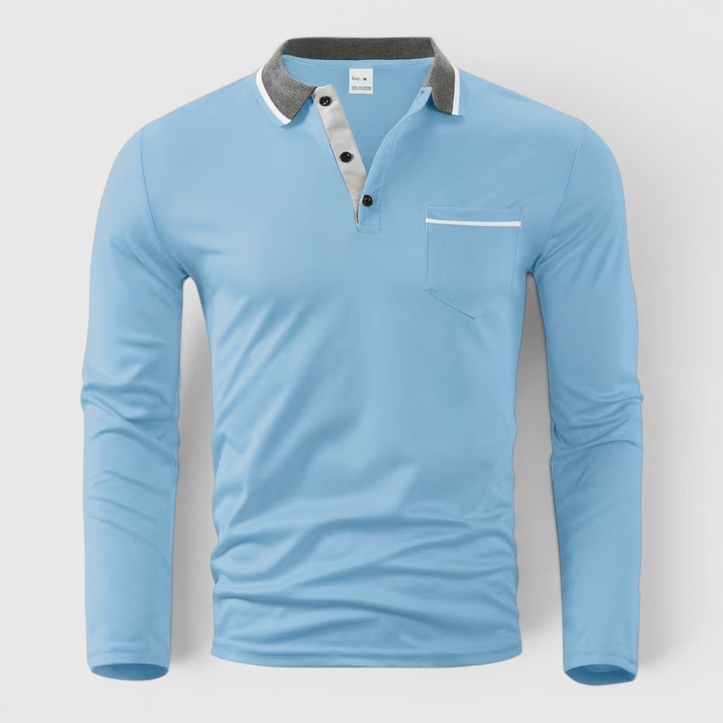 Ellmont London | Men's Long Sleeve Polo Shirt Contrast Collar Regular Fit Button Up