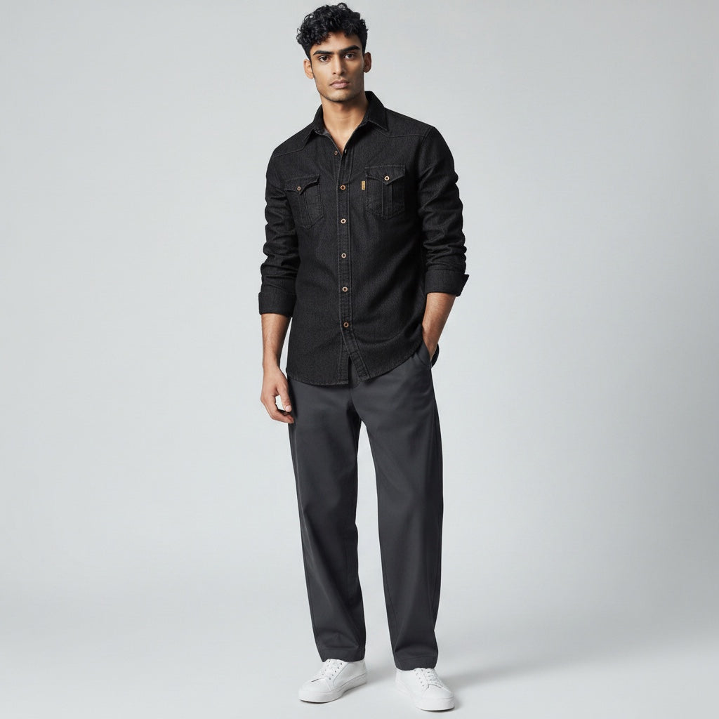 Ellmont London | Men’s Button-Up Denim Shirt for Everyday Wear With Pockets