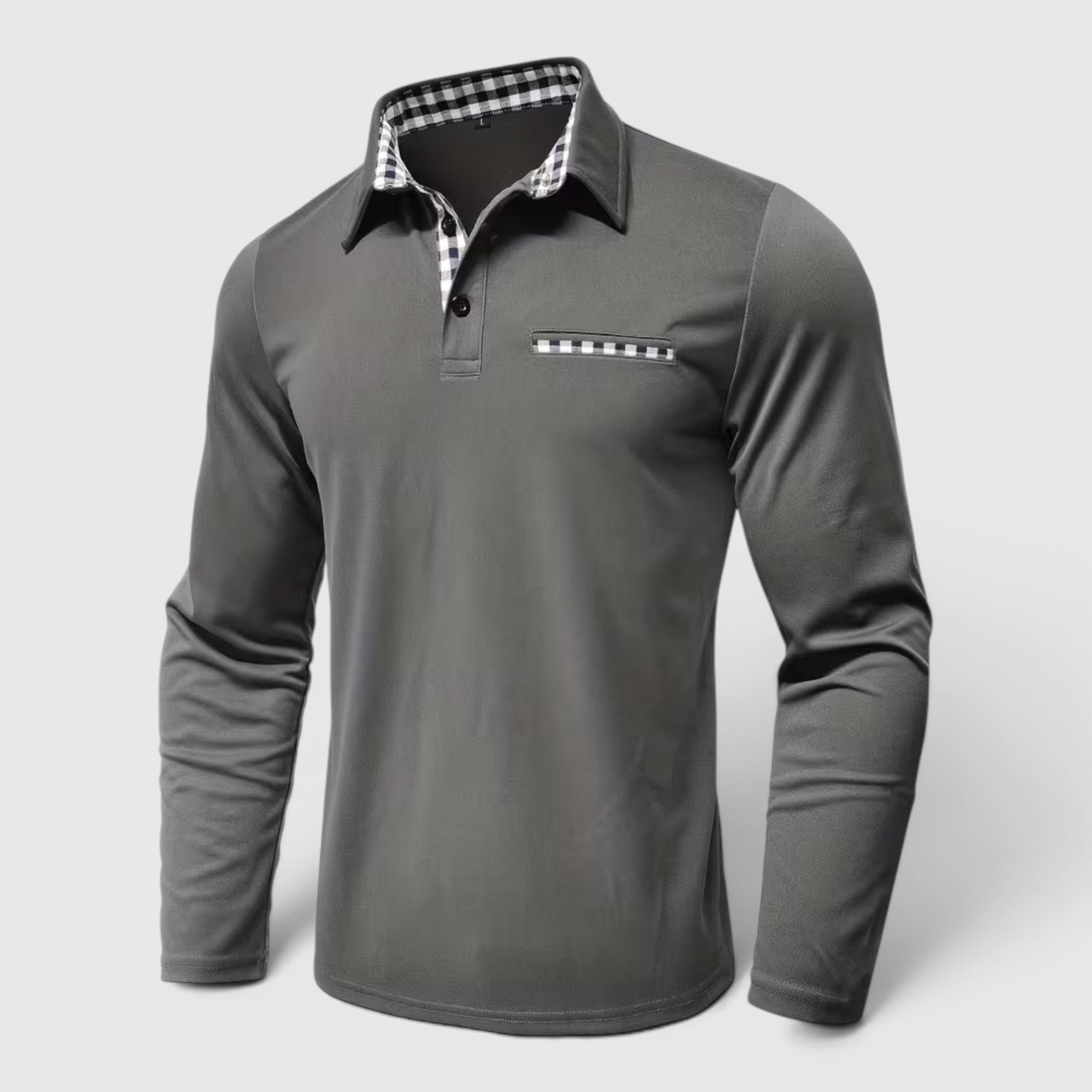 Ellmont London | Men's Polo Longsleeve V-Neck Sweater Quick-Dry Plaid Shirt
