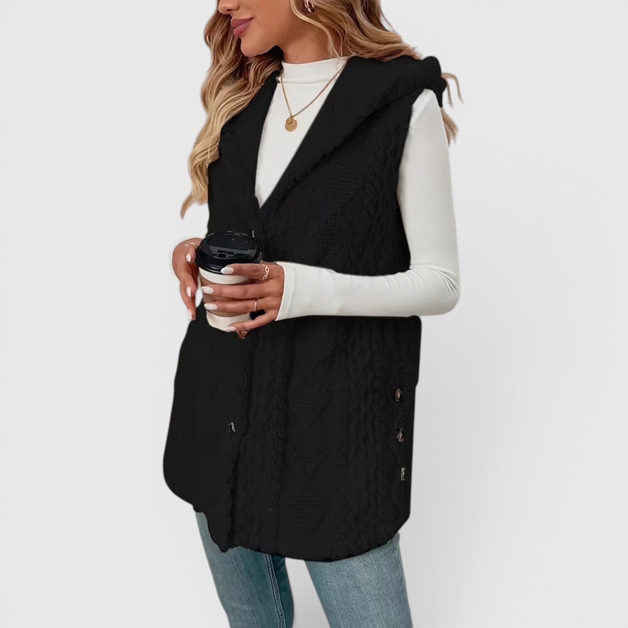 Ellmont London | Women's Warm Vest Button Front Hooded Outerwear