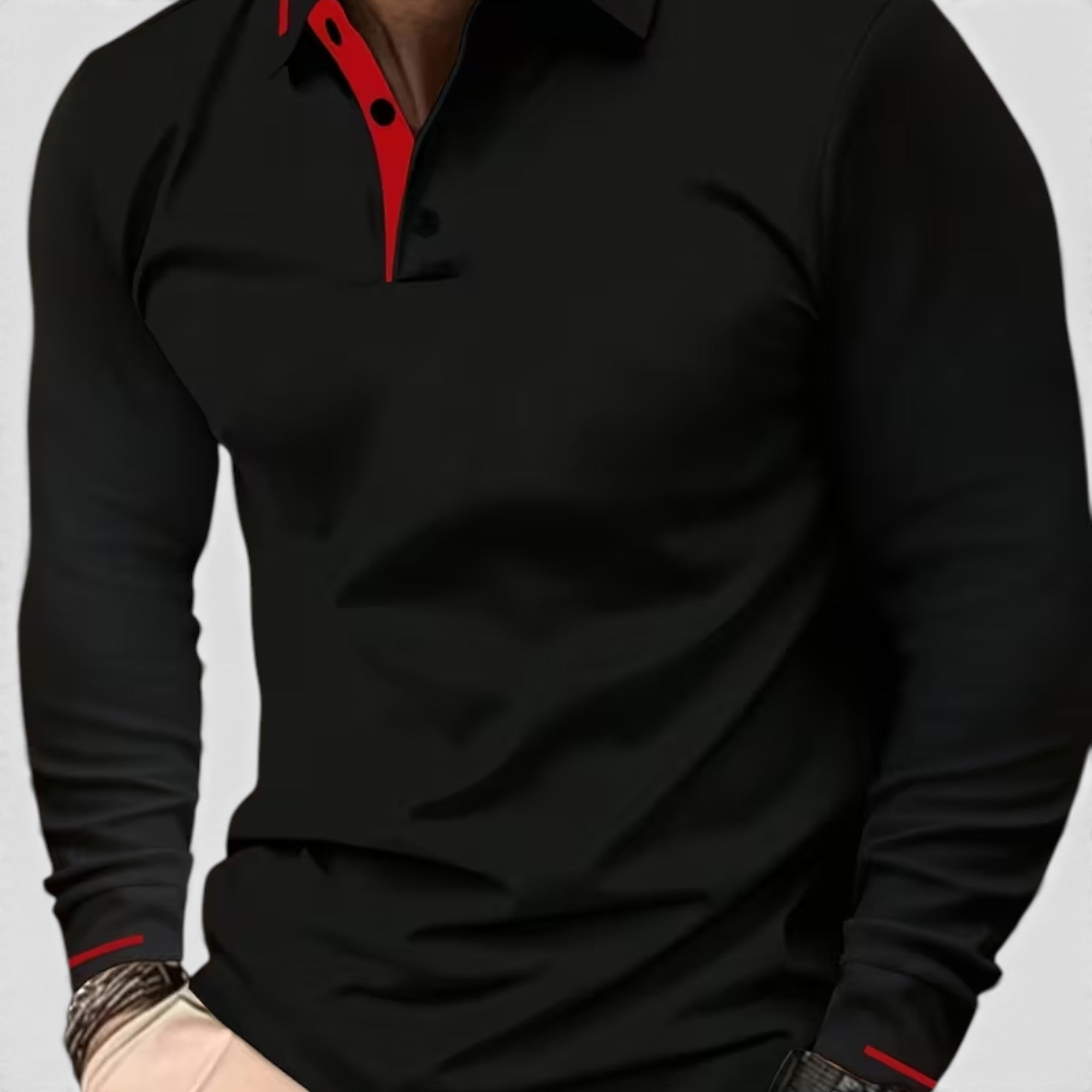 Isaac | Men's Casual Polo Shirt Long Sleeve Rib-Knit Everyday Wear