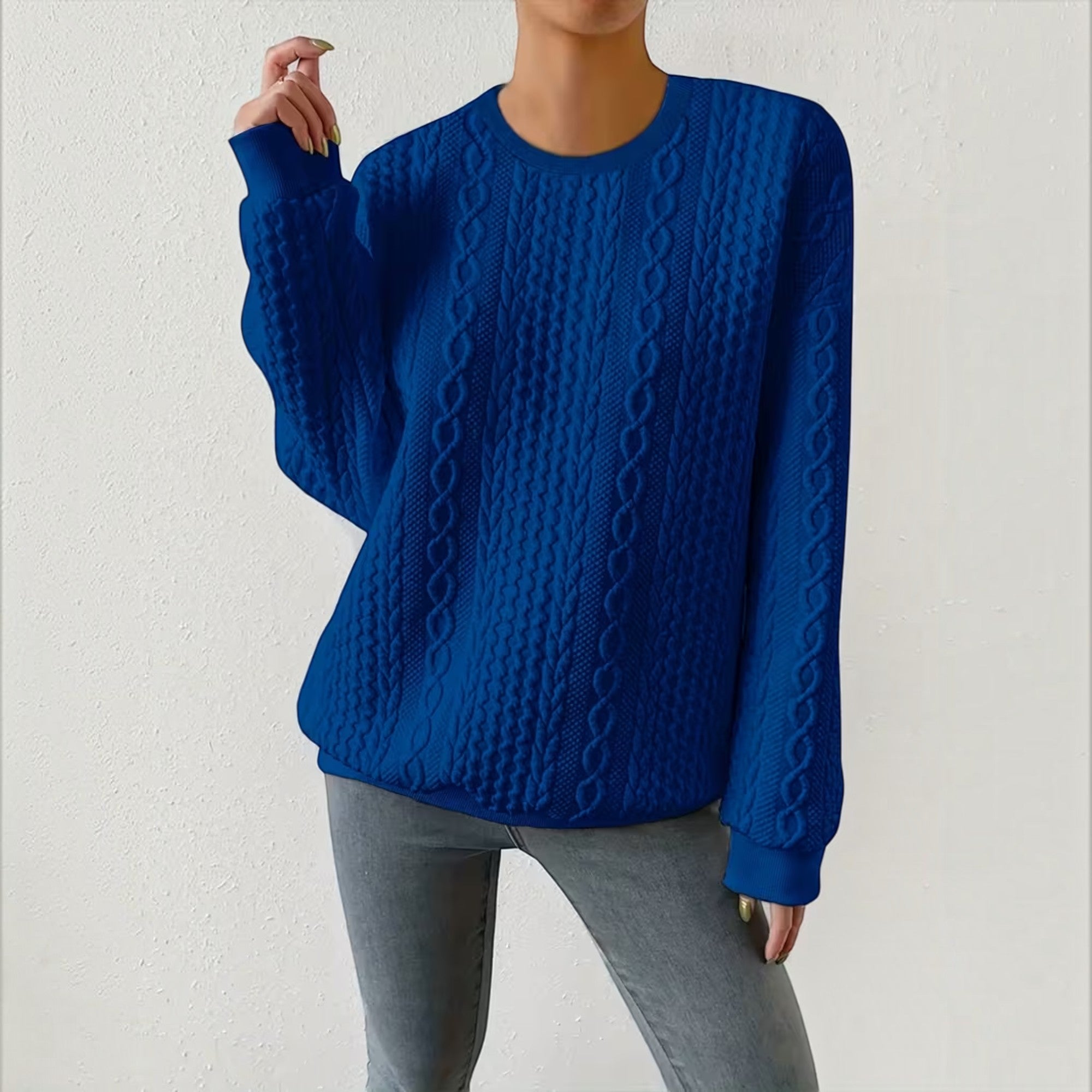 Nadia | Women's Crewneck Sweater – Textured Long Sleeve Casual Pullover