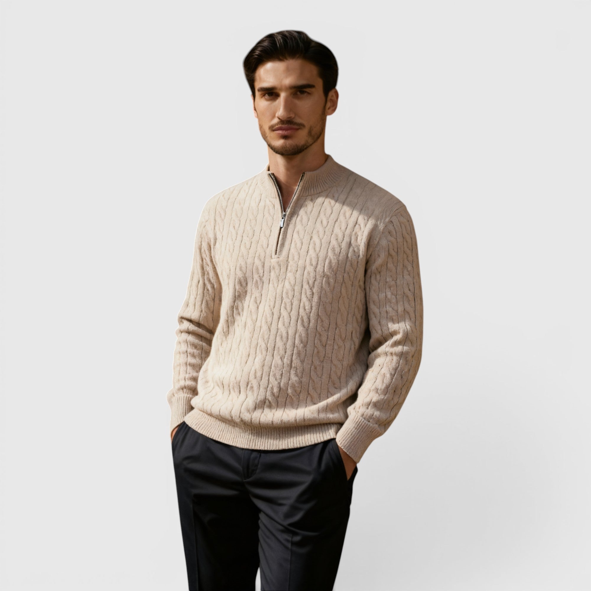 Ellmont London | Men's Premium Cashmere Half Zip Pullover Warm Knit Sweater