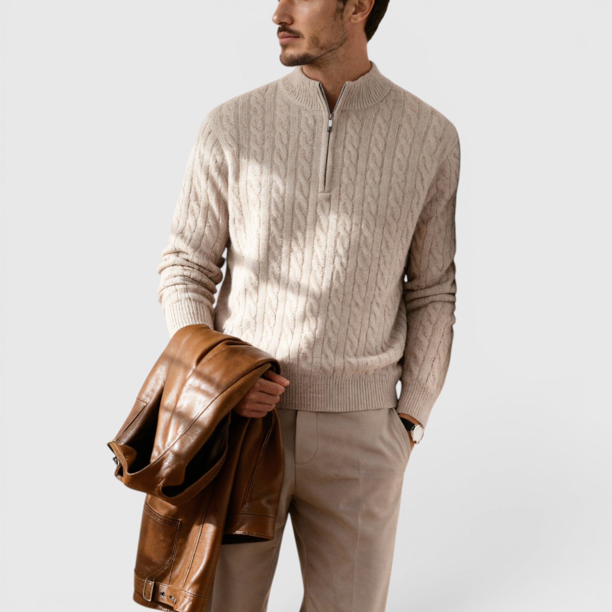 Ellmont London | Men's Premium Cashmere Half Zip Pullover Warm Knit Sweater