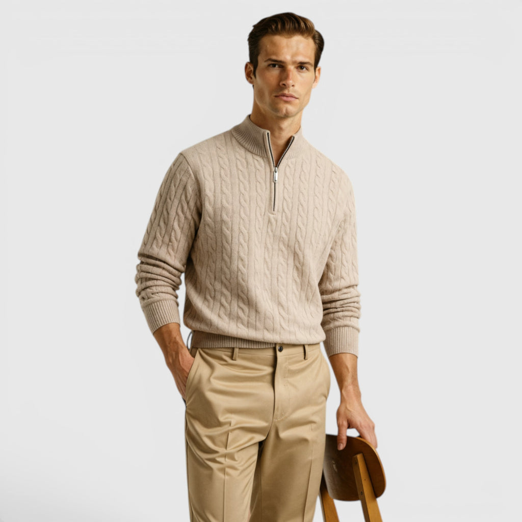 Ellmont London | Men's Premium Cashmere Half Zip Pullover Warm Knit Sweater