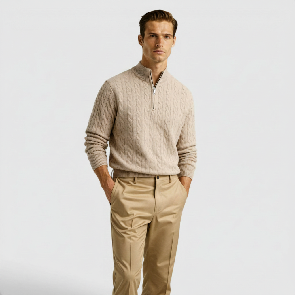 Ellmont London | Men's Premium Cashmere Half Zip Pullover Warm Knit Sweater