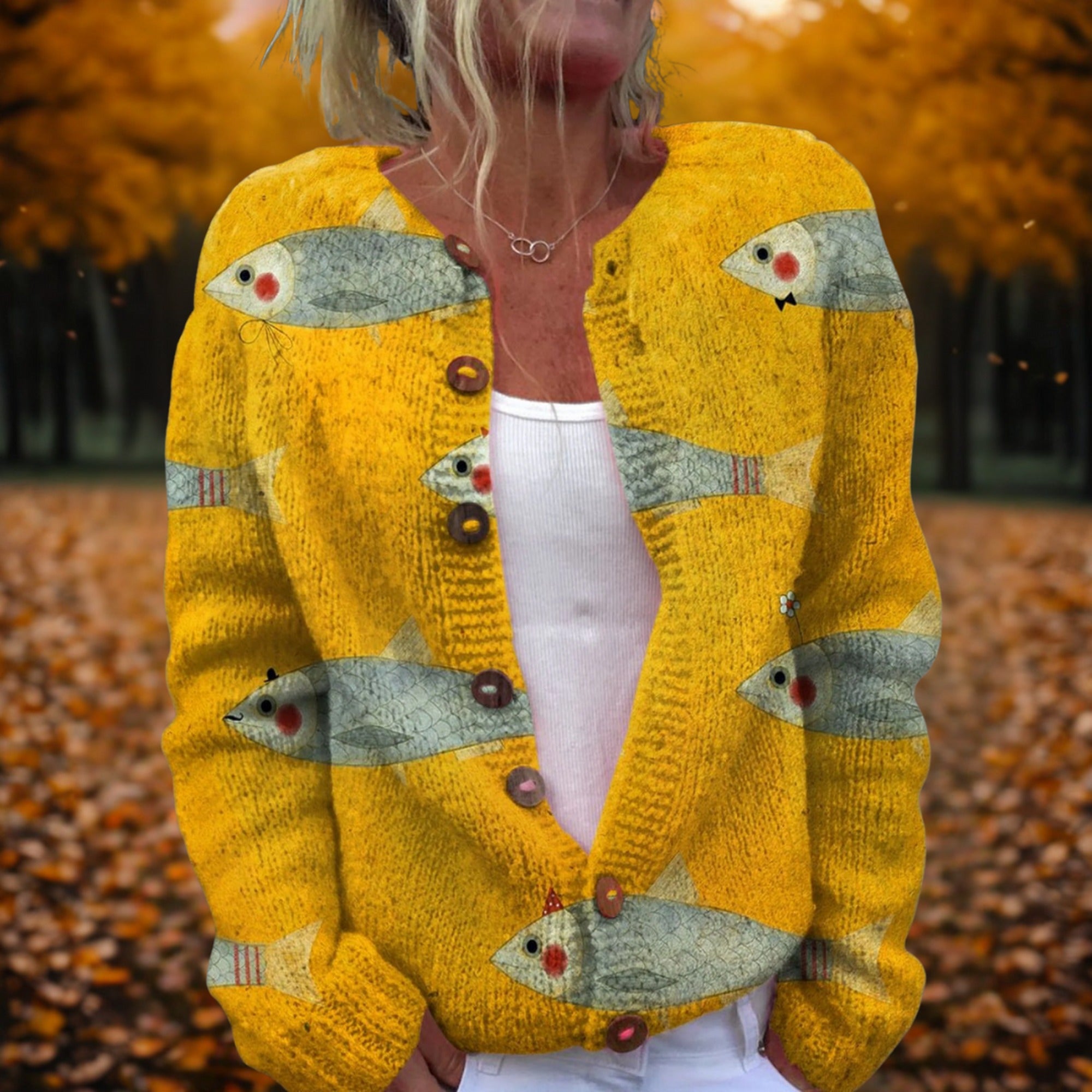 Tamsin | Sardines Art Cardigan - MultiColor