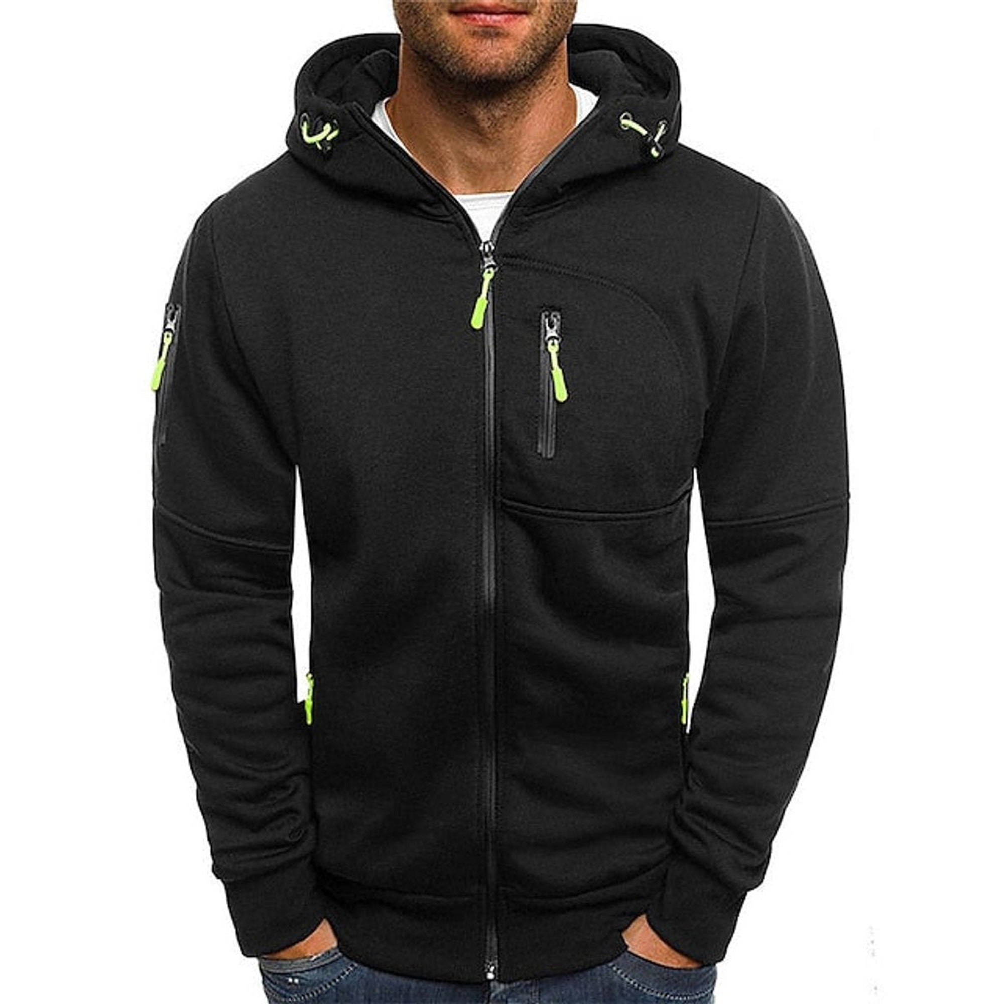 Isaac | Men's Zip-Up Hooded Knit Sweater Fleece Pullover Hoodie - Black