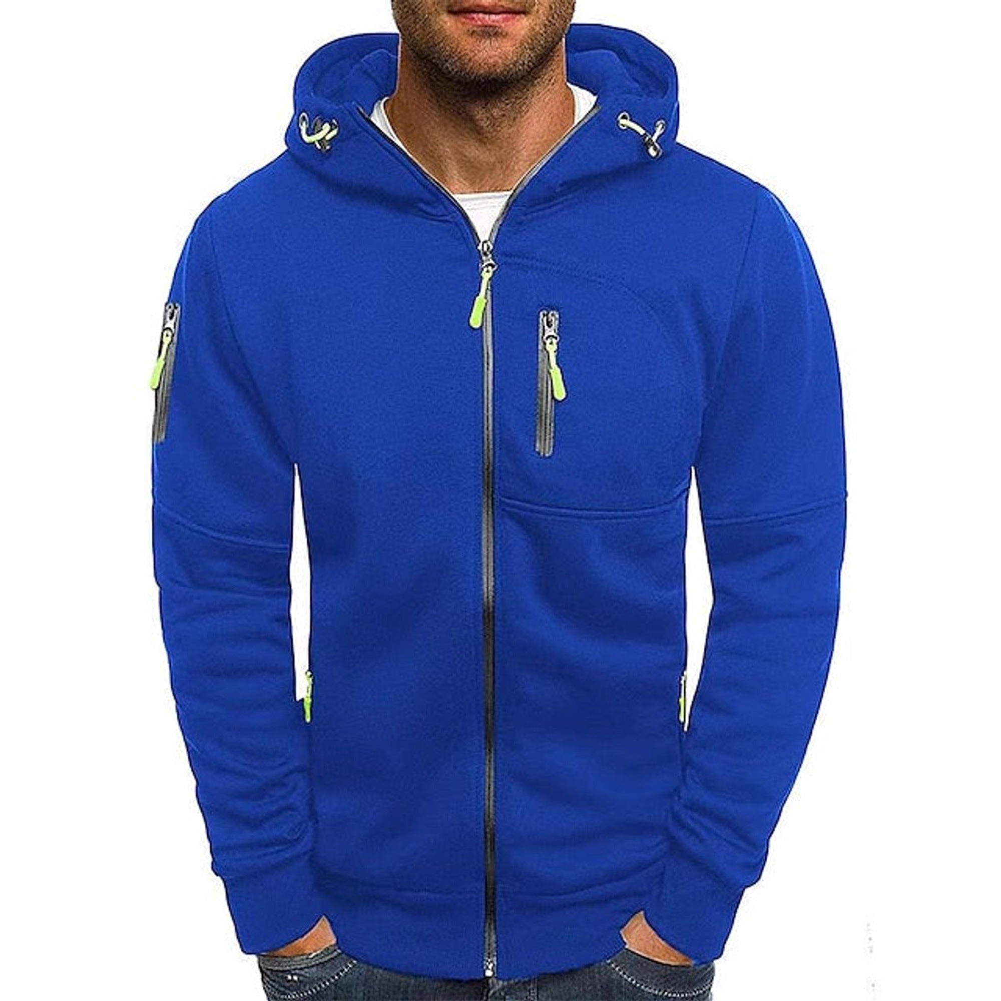 Isaac | Men's Zip-Up Hooded Knit Sweater Fleece Pullover Hoodie - Blue