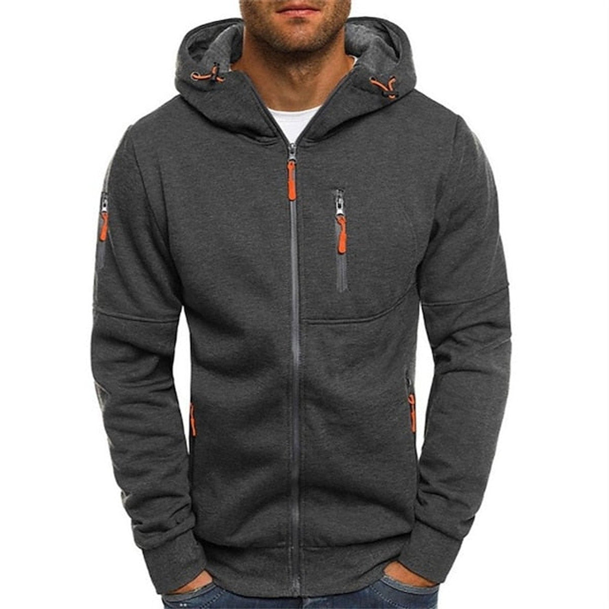 Isaac | Men's Zip-Up Hooded Knit Sweater Fleece Pullover Hoodie - Dark Gray
