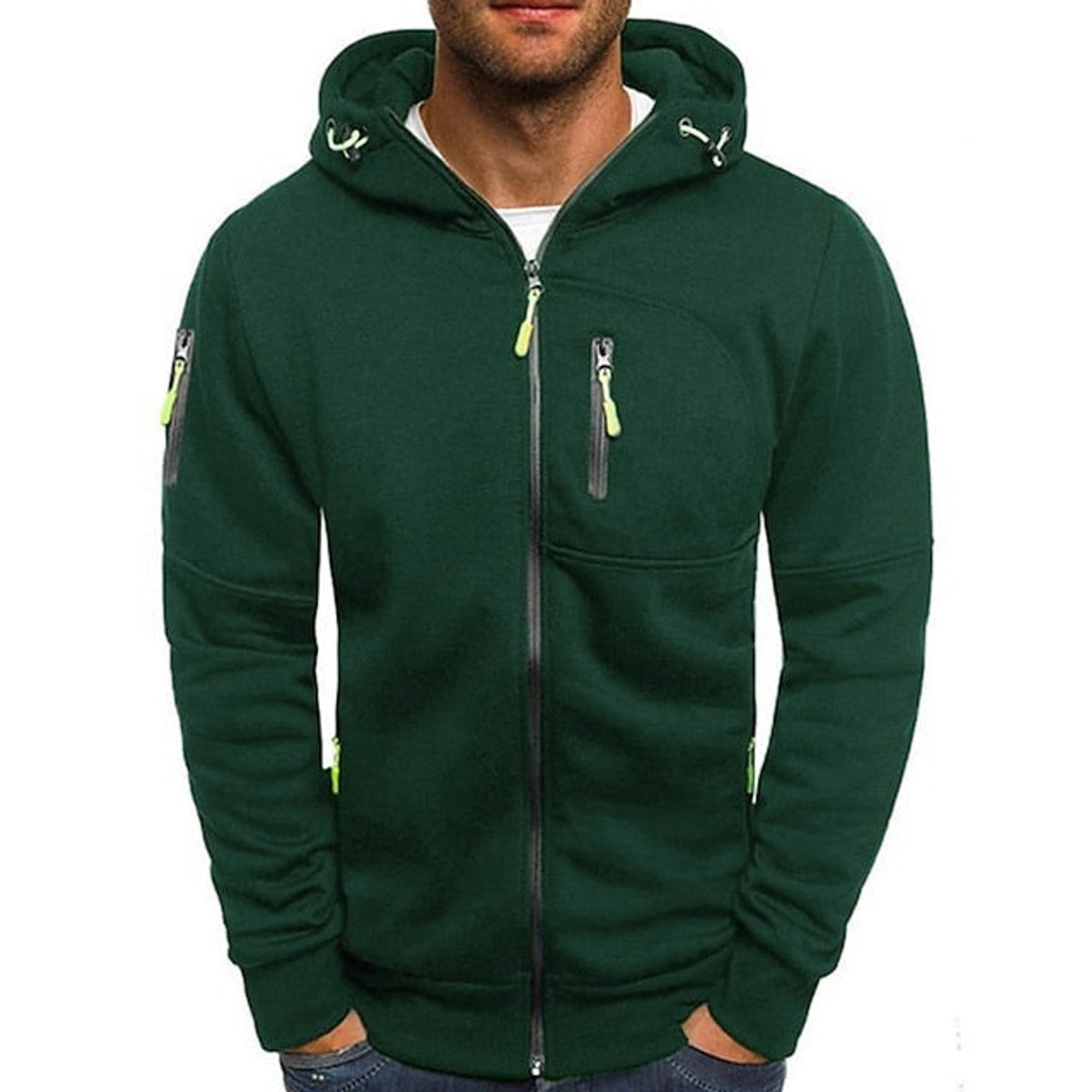 Isaac | Men's Zip-Up Hooded Knit Sweater Fleece Pullover Hoodie - Green