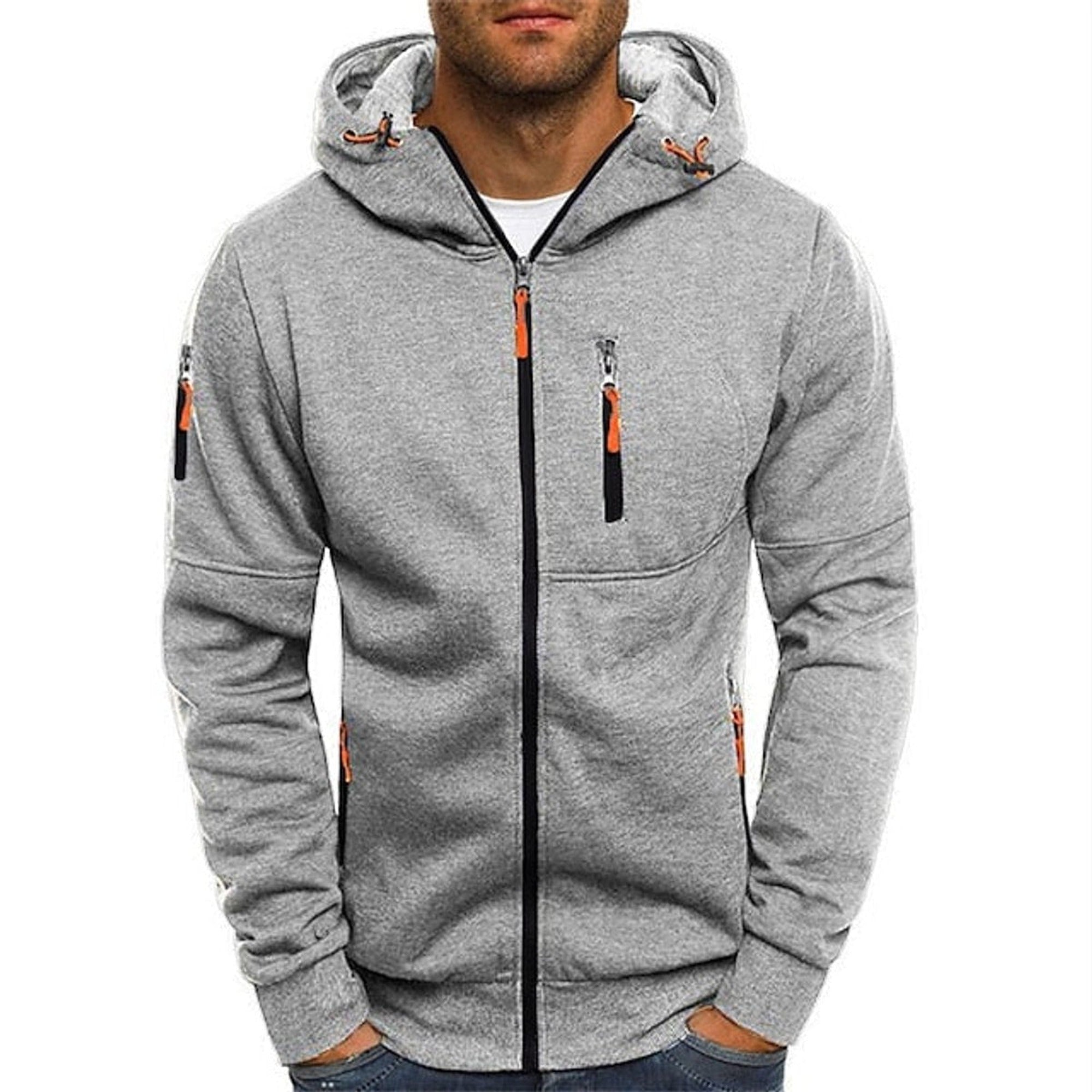 Isaac | Men's Zip-Up Hooded Knit Sweater Fleece Pullover Hoodie - Light Gray