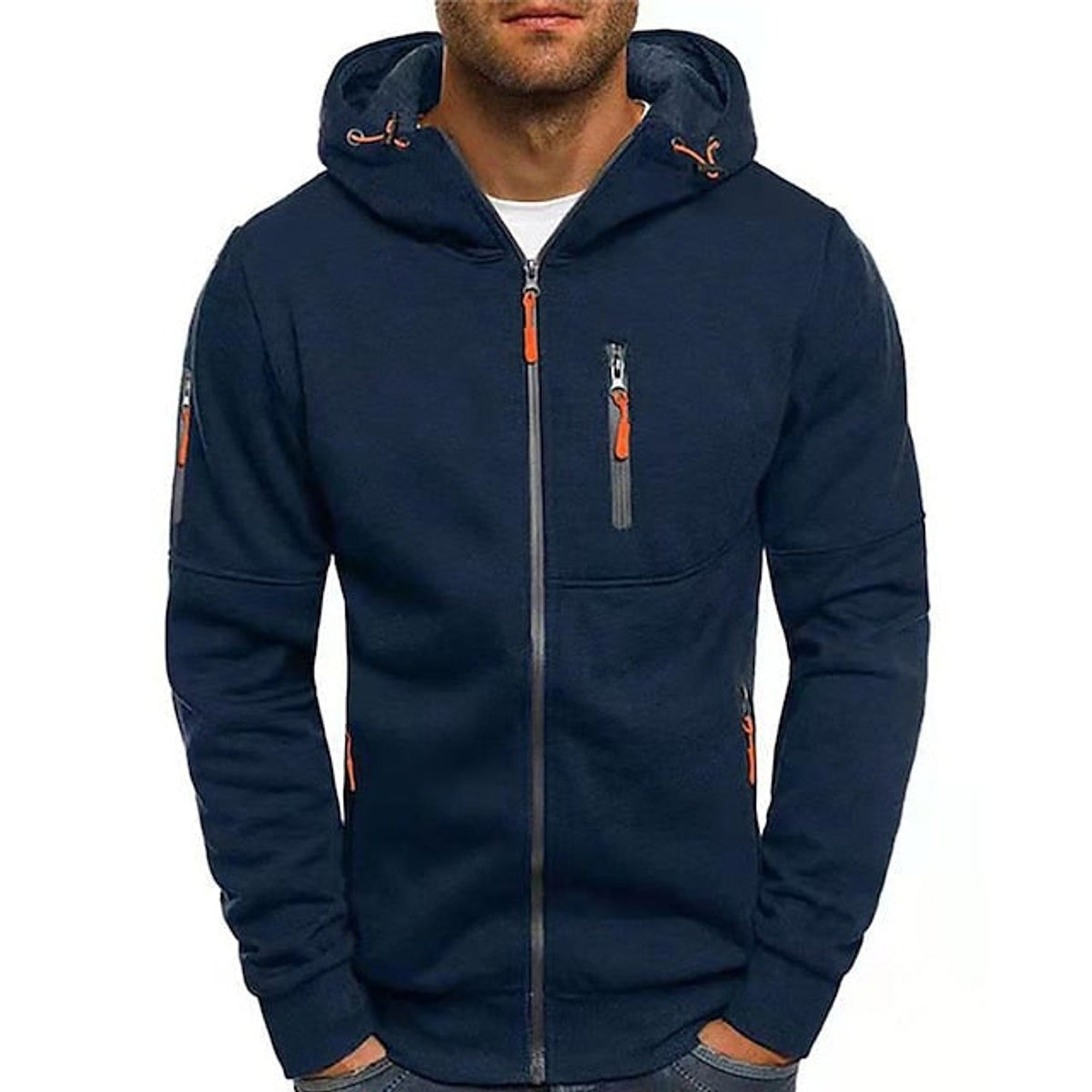 Isaac | Men's Zip-Up Hooded Knit Sweater Fleece Pullover Hoodie - Navy