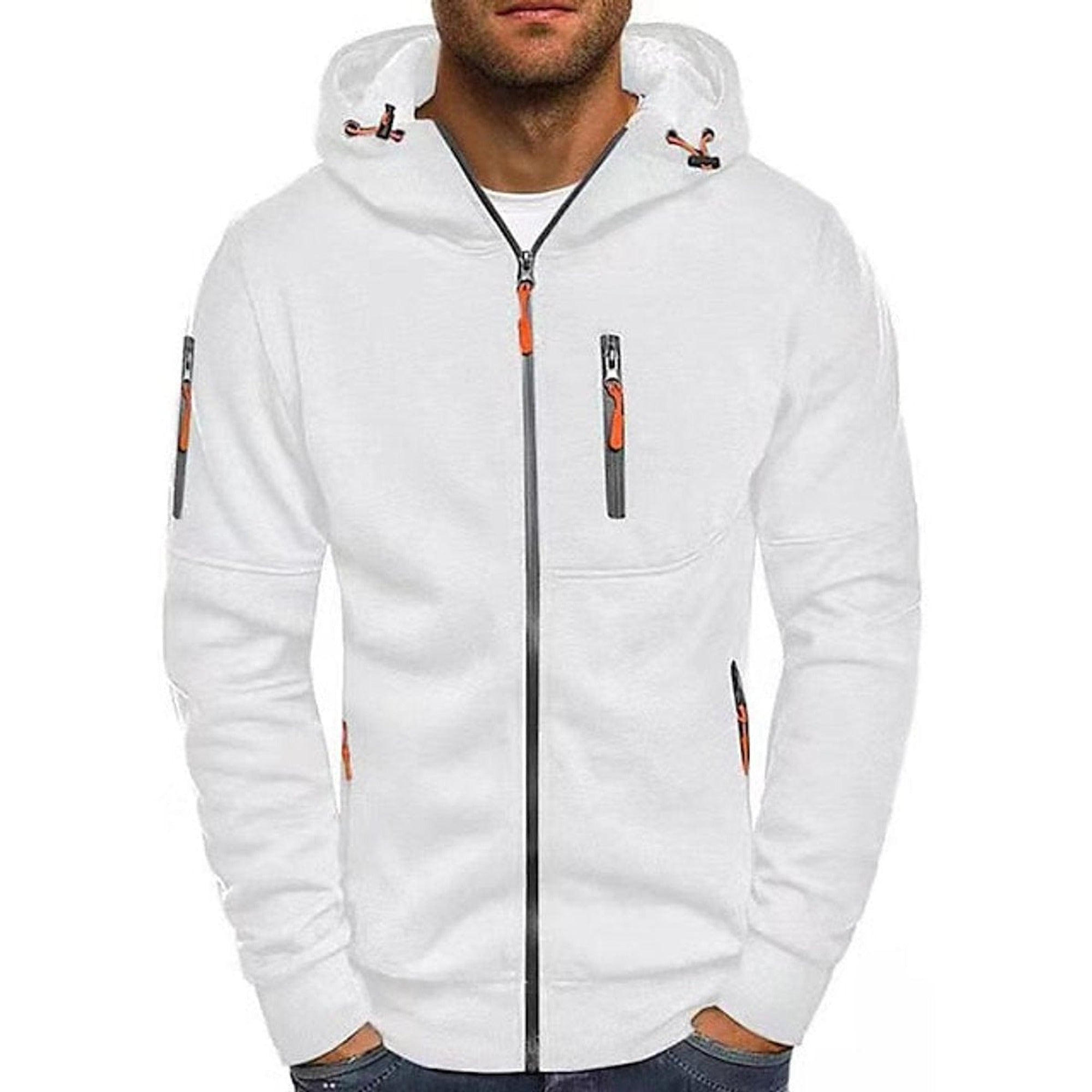 Isaac | Men's Zip-Up Hooded Knit Sweater Fleece Pullover Hoodie - White