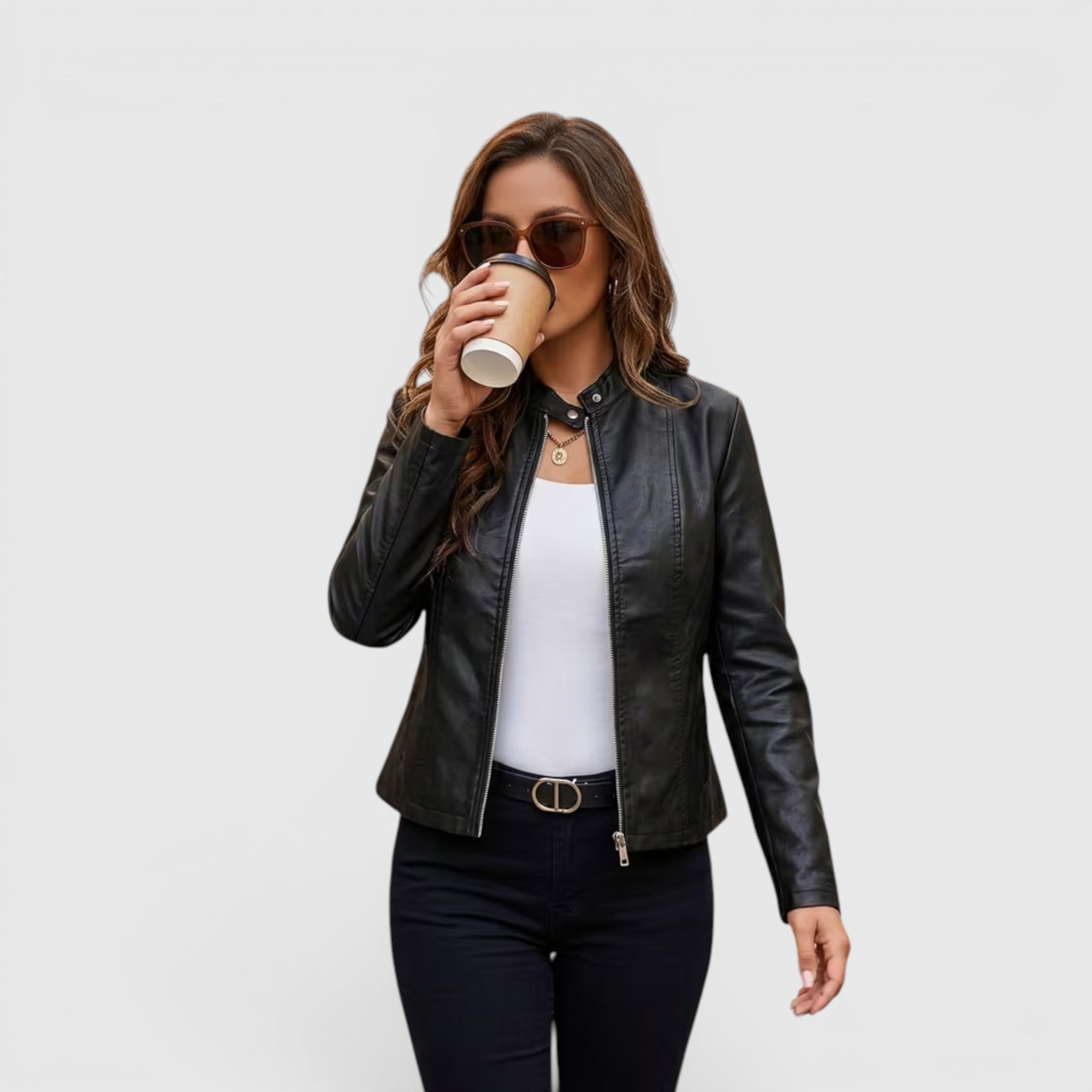 Ellmont London | Leather Jacket Women's Full Zip Stand Collar Casual Outerwear