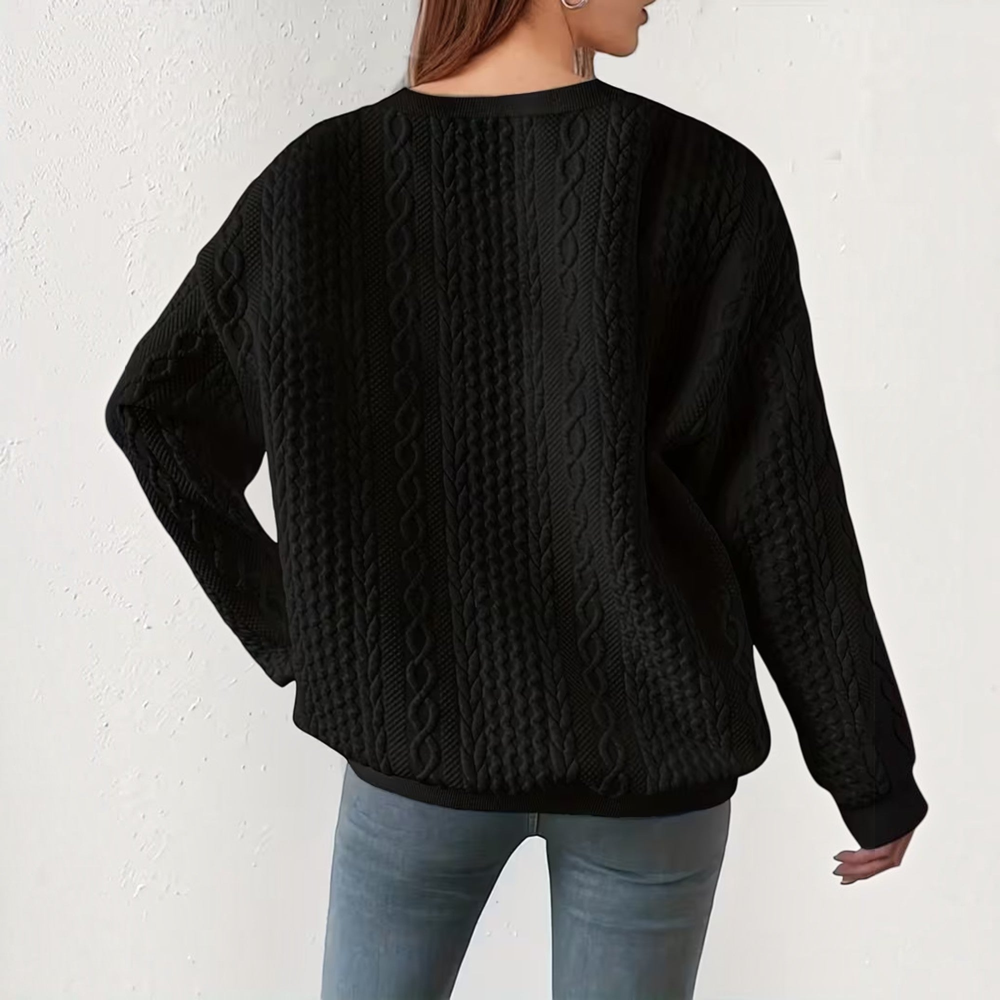 Nadia | Women's Crewneck Sweater – Textured Long Sleeve Casual Pullover