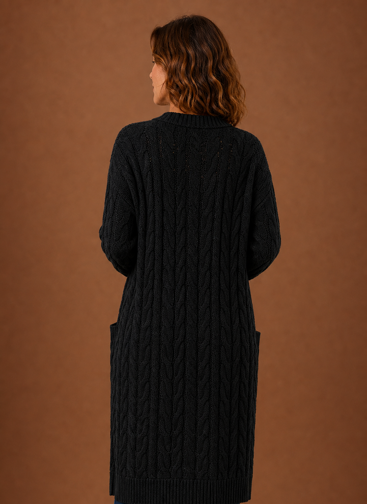 Esme | Cable Knit Cardigan for Women - Hooded Long