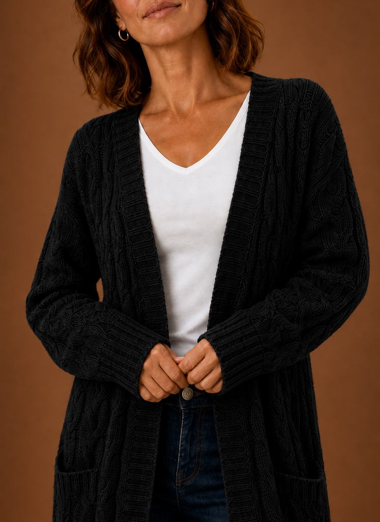 Esme | Cable Knit Cardigan for Women - Hooded Long
