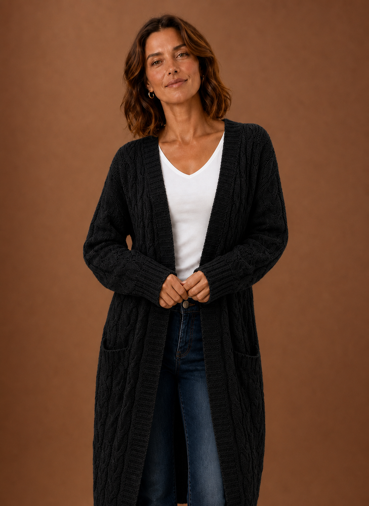 Esme | Cable Knit Cardigan for Women - Hooded Long