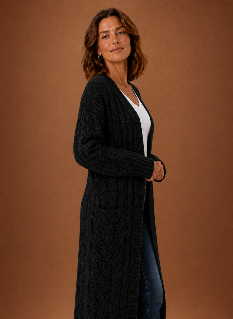 Esme | Cable Knit Cardigan for Women - Hooded Long