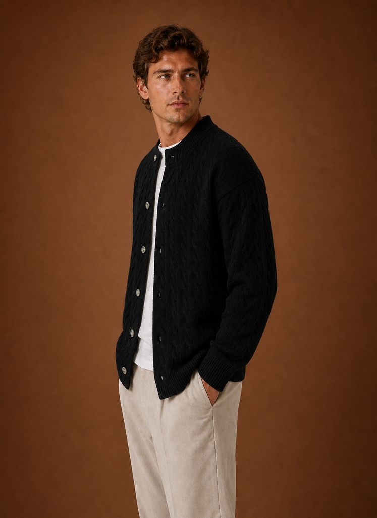 Logan | Men's Cable Knit Cardigan - Button Front Sweater