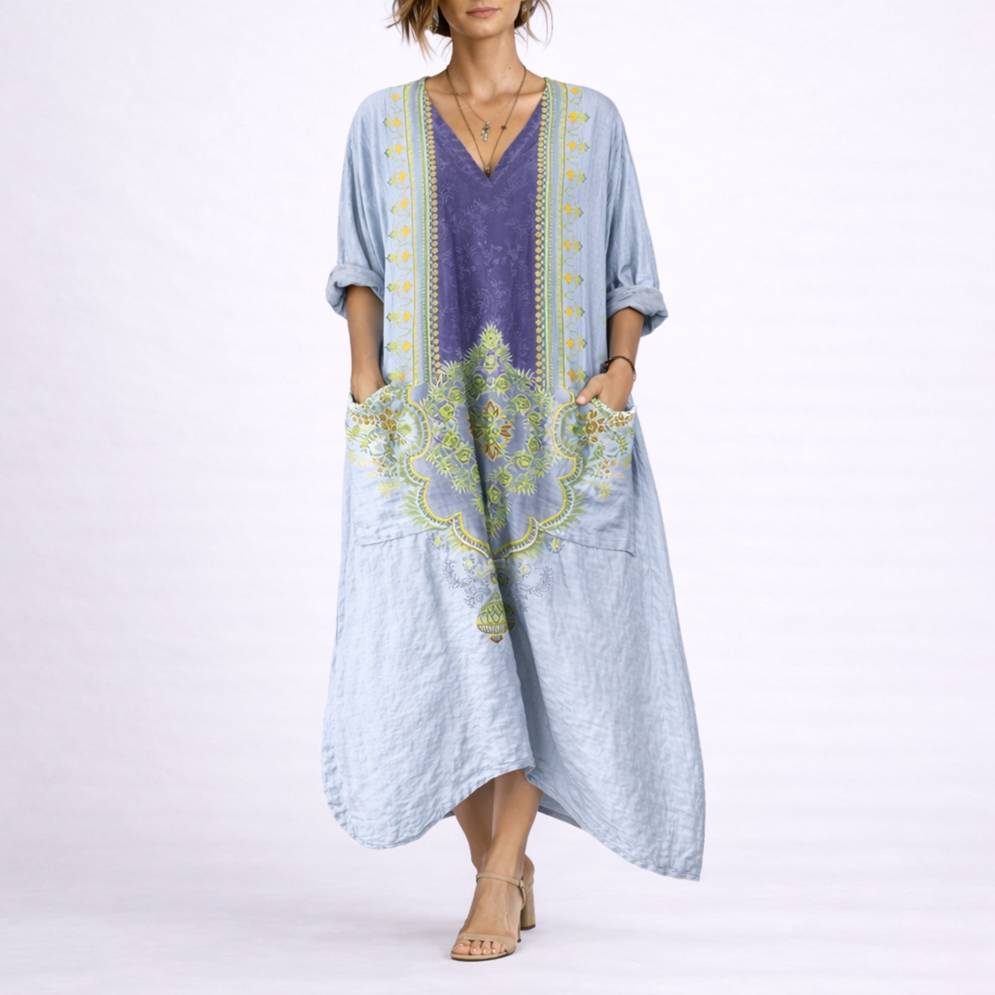 Ivy | Bohemian Kaftan Dress - Blue & Purple