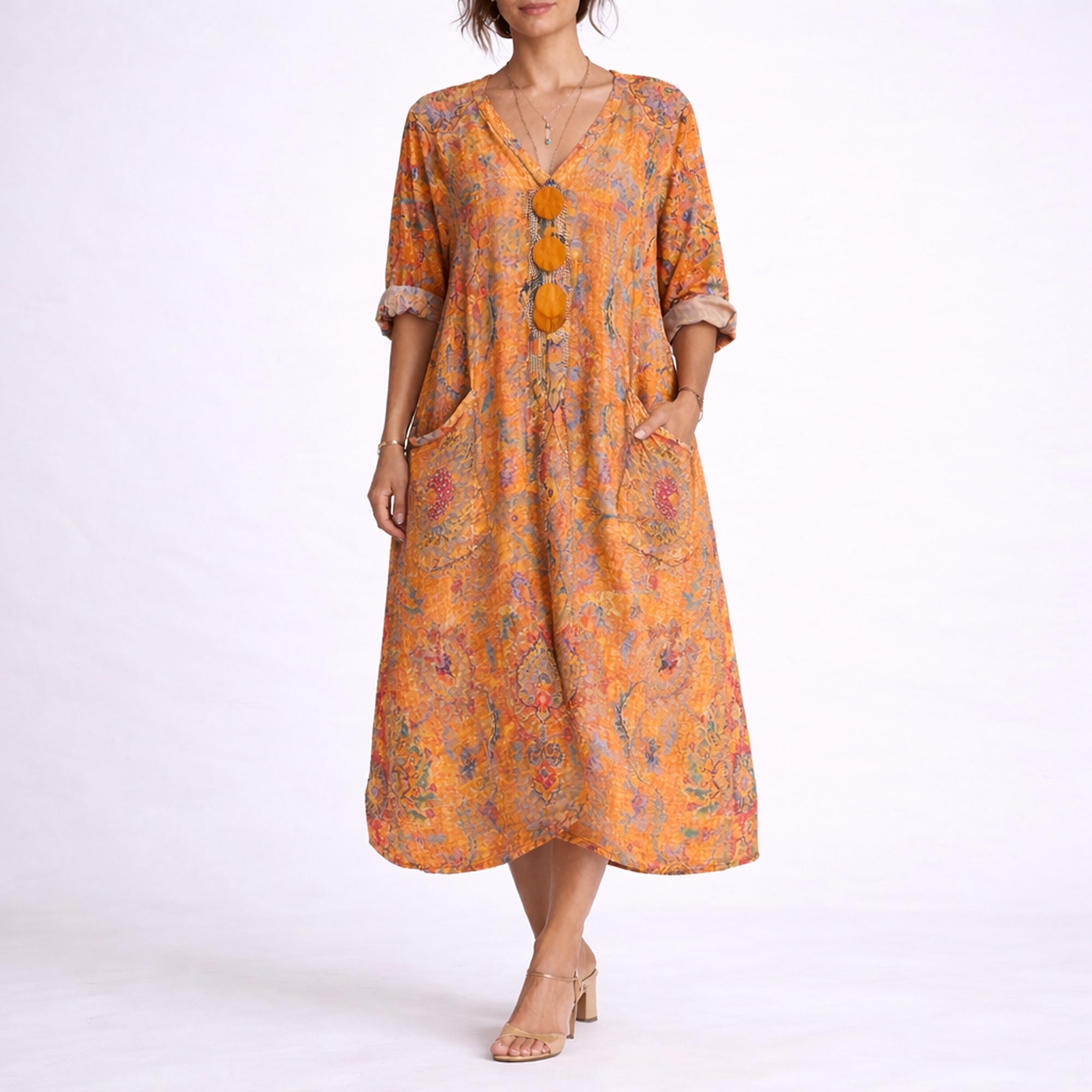 Ivy | Bohemian Kaftan Dress - Orange
