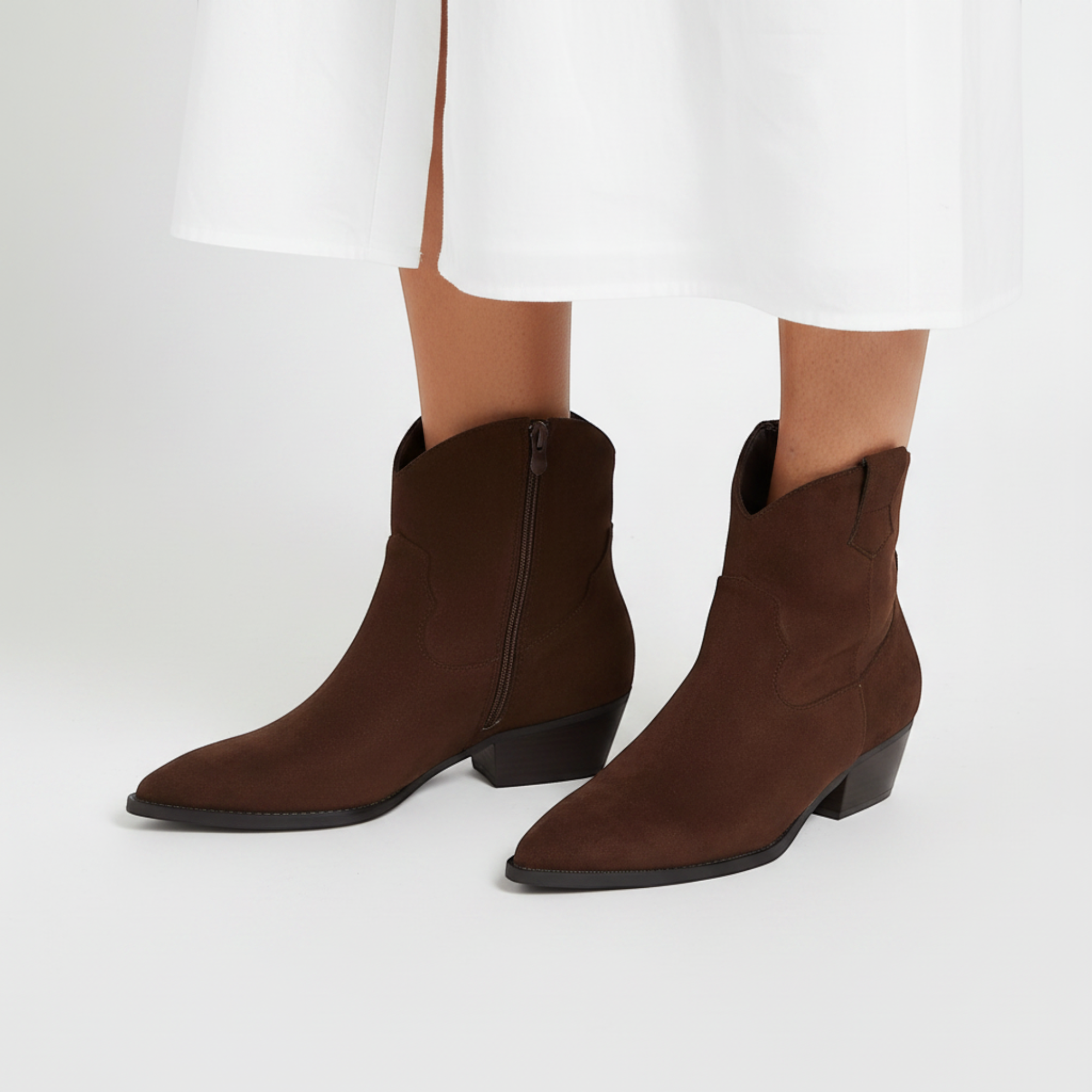Yasmin | Women's Faux Suede Western Ankle Boots Low Heel Zip Closure