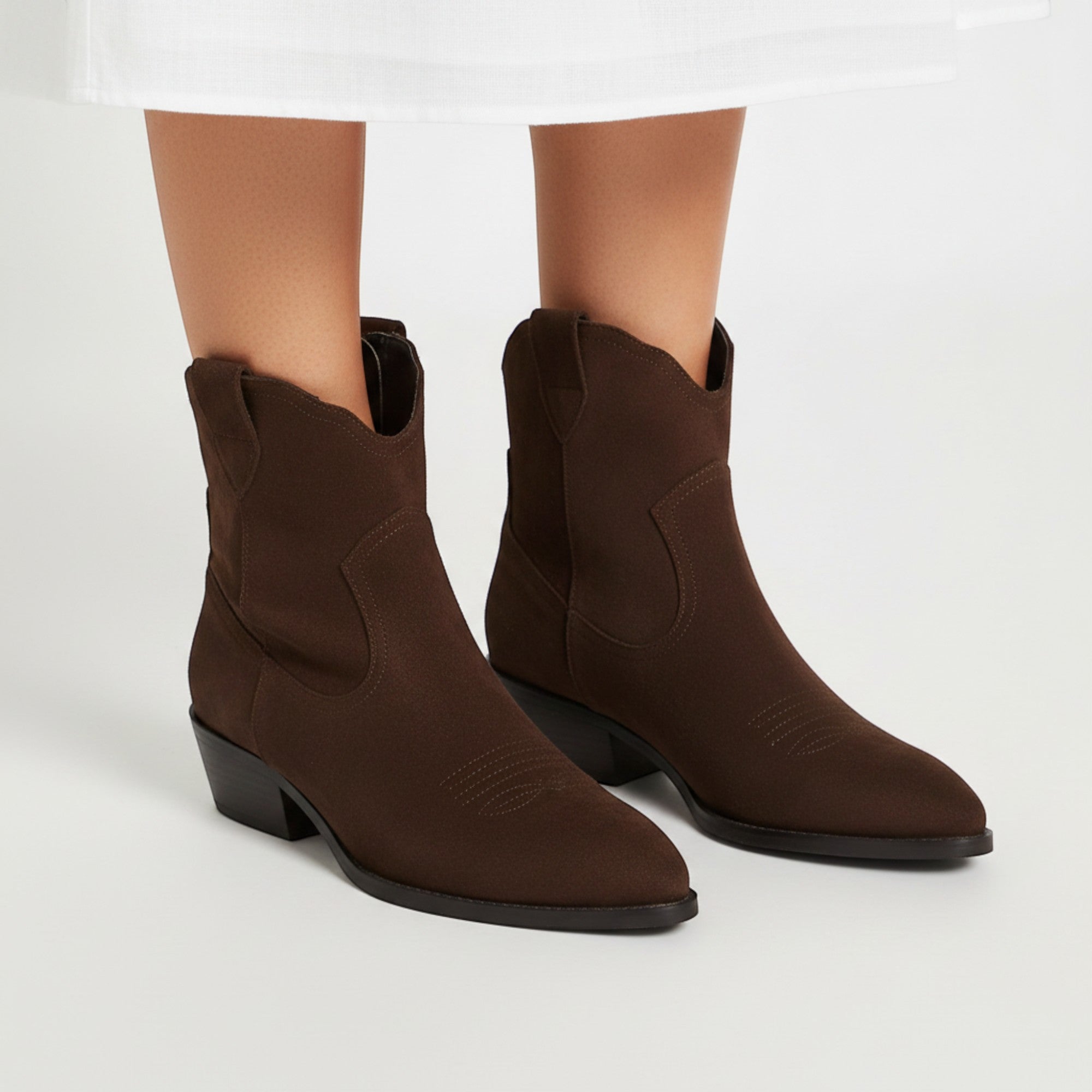 Yasmin | Women's Faux Suede Western Ankle Boots Low Heel Zip Closure